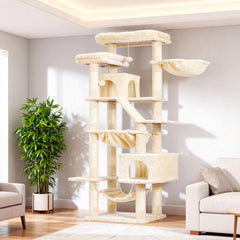 Heybly cat tree two perches provide elevated rest spots for cats.