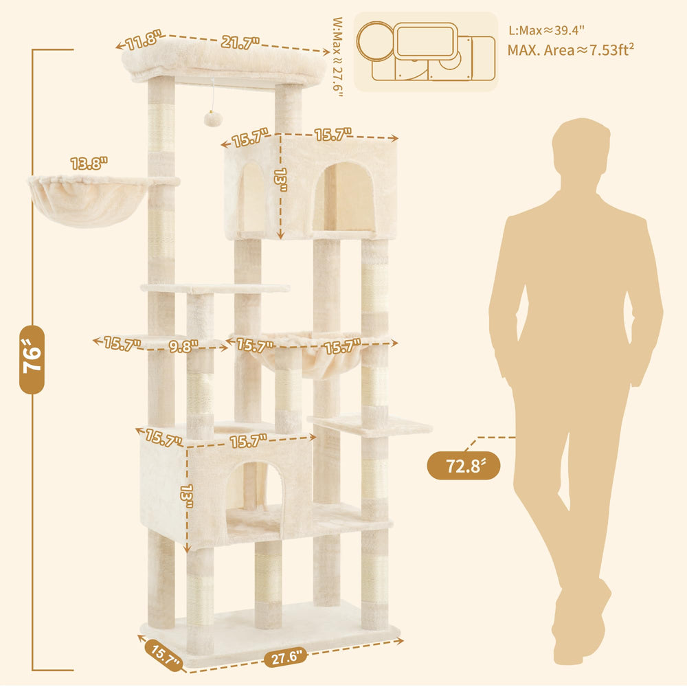 Heybly cat tree wide base stability enhances safety during play.