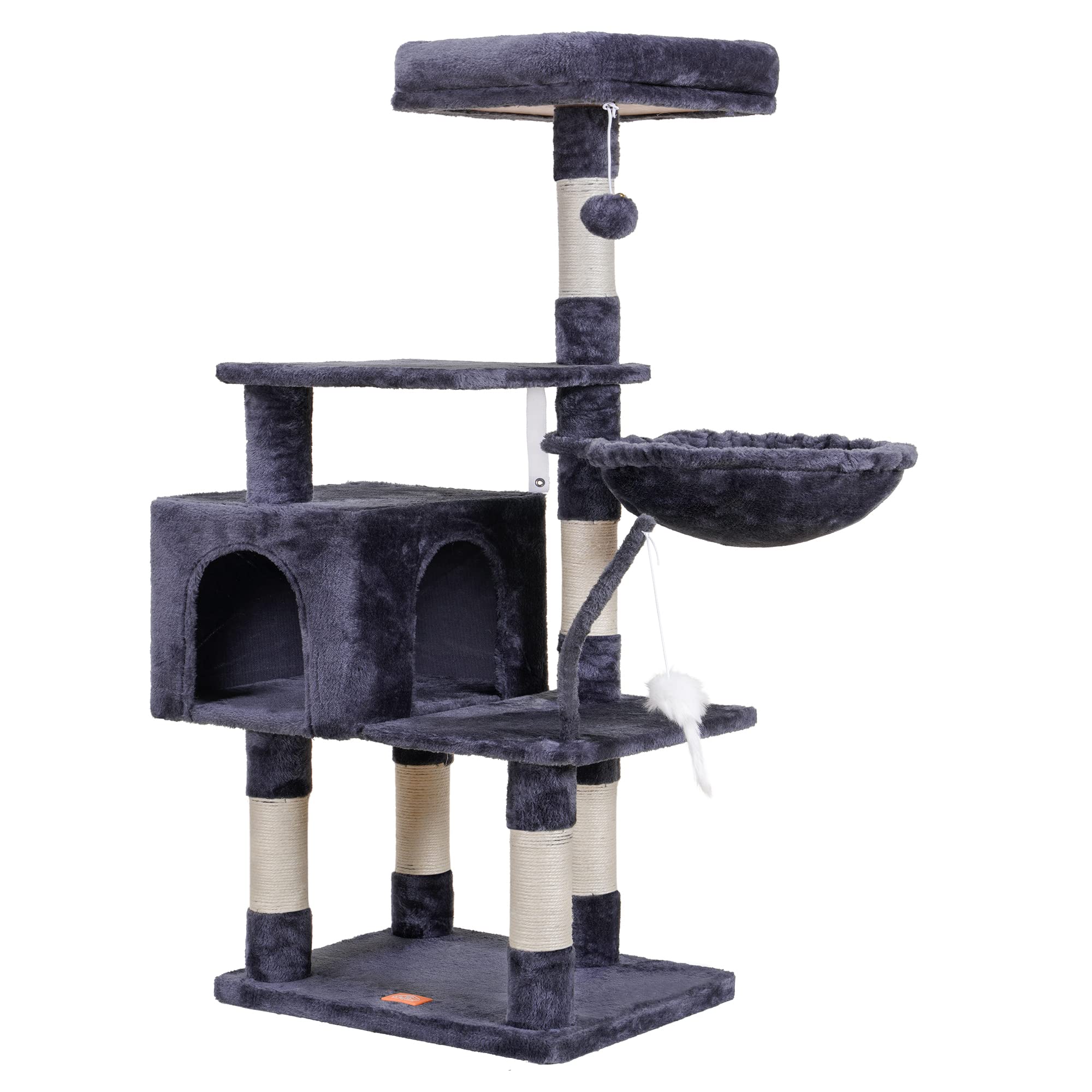 Heybly cat tree wrapped basket offers secure curling space for cats.