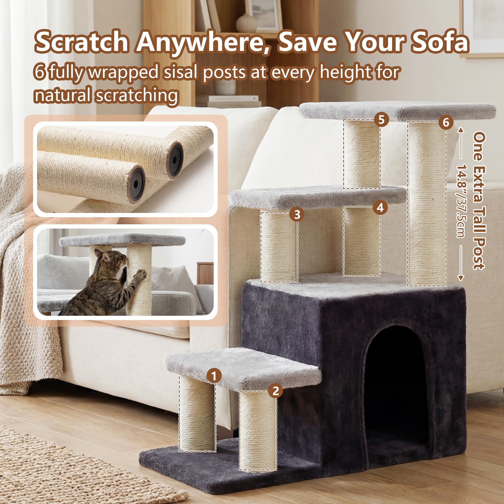 Heybly cozy cat condo offers a private retreat for restful breaks.