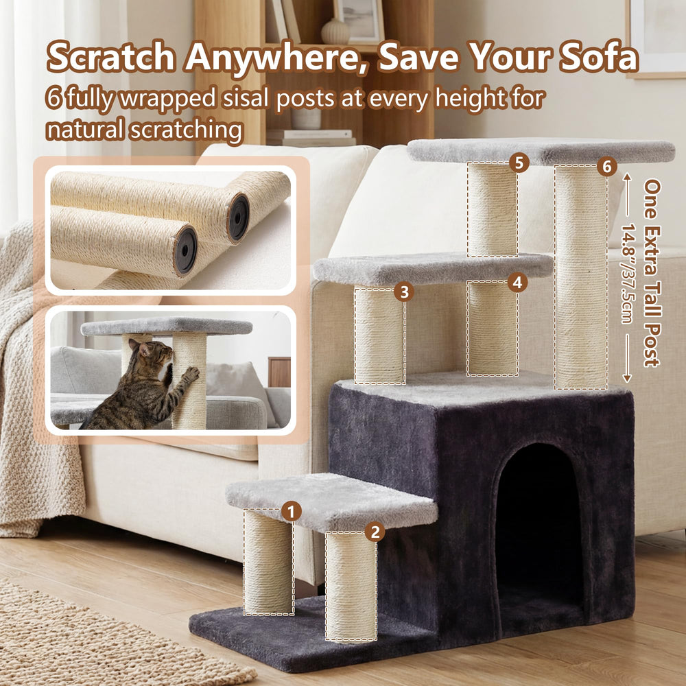 Heybly cozy cat condo offers a private retreat for restful breaks.