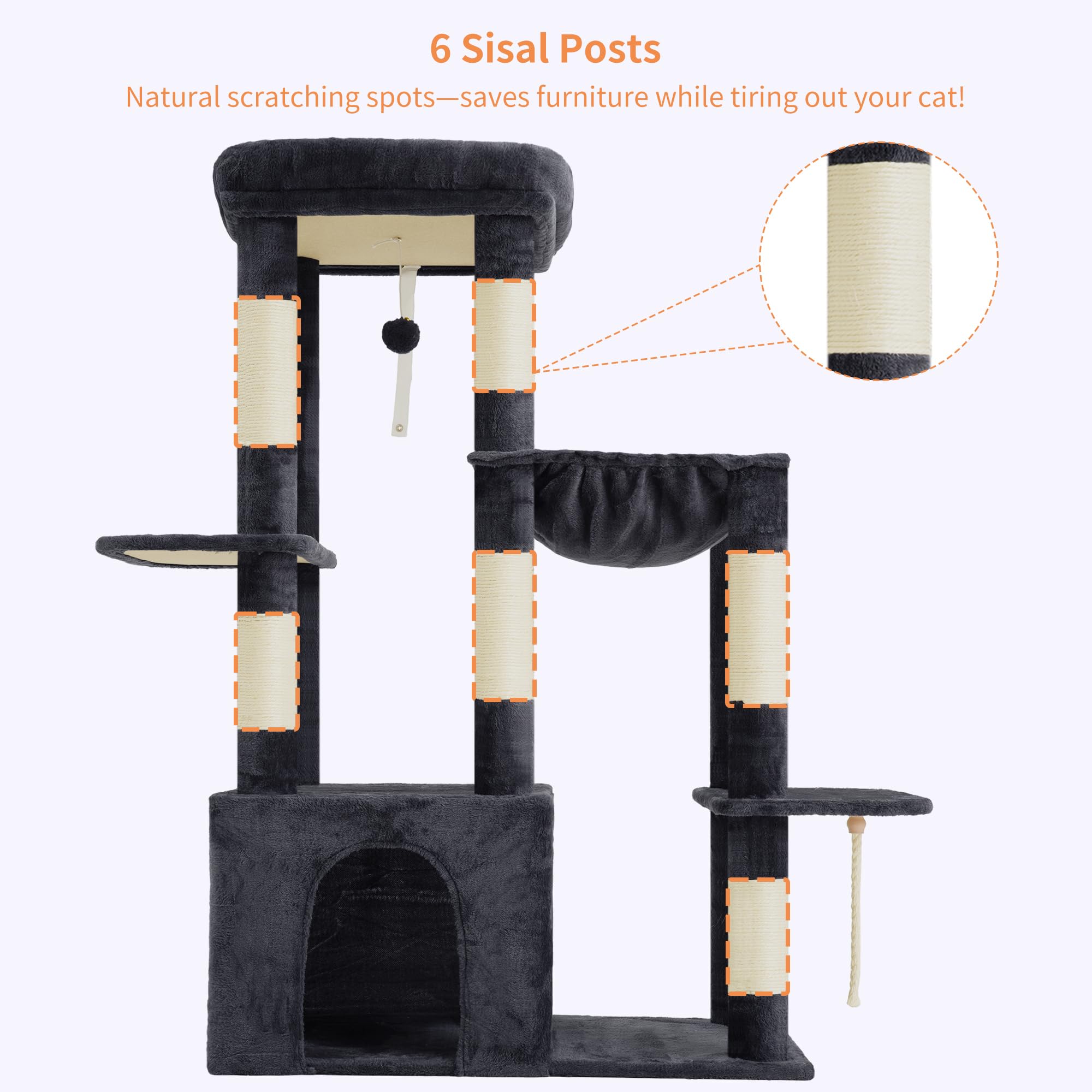 Heybly Heavy Duty Cat Tree assembly kit with clear parts and tools.