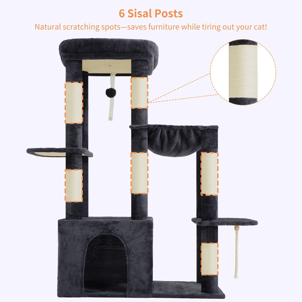 Heybly Heavy Duty Cat Tree assembly kit with clear parts and tools.