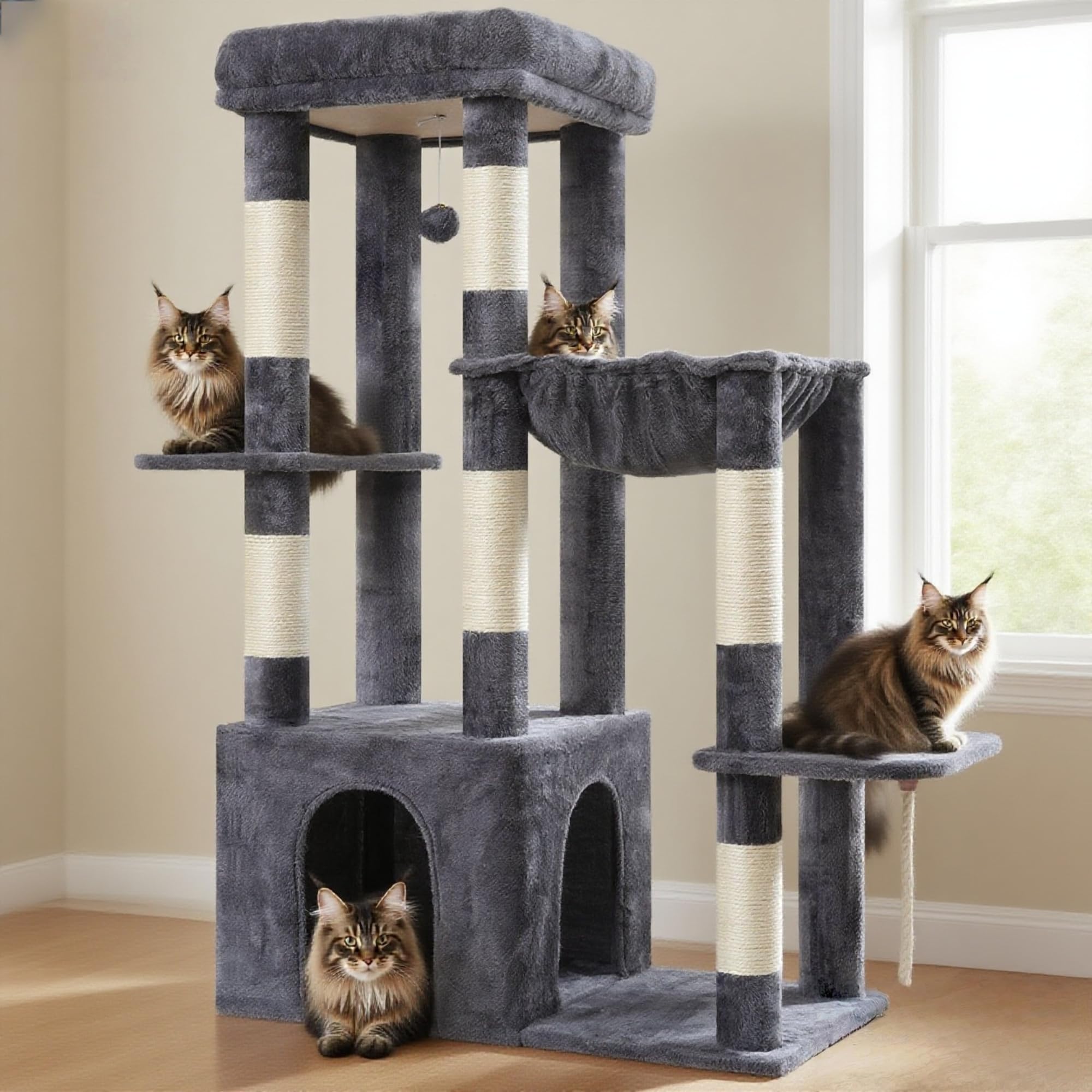 Heybly Heavy Duty Cat Tree baseboard provides stability for active indoor cats.
