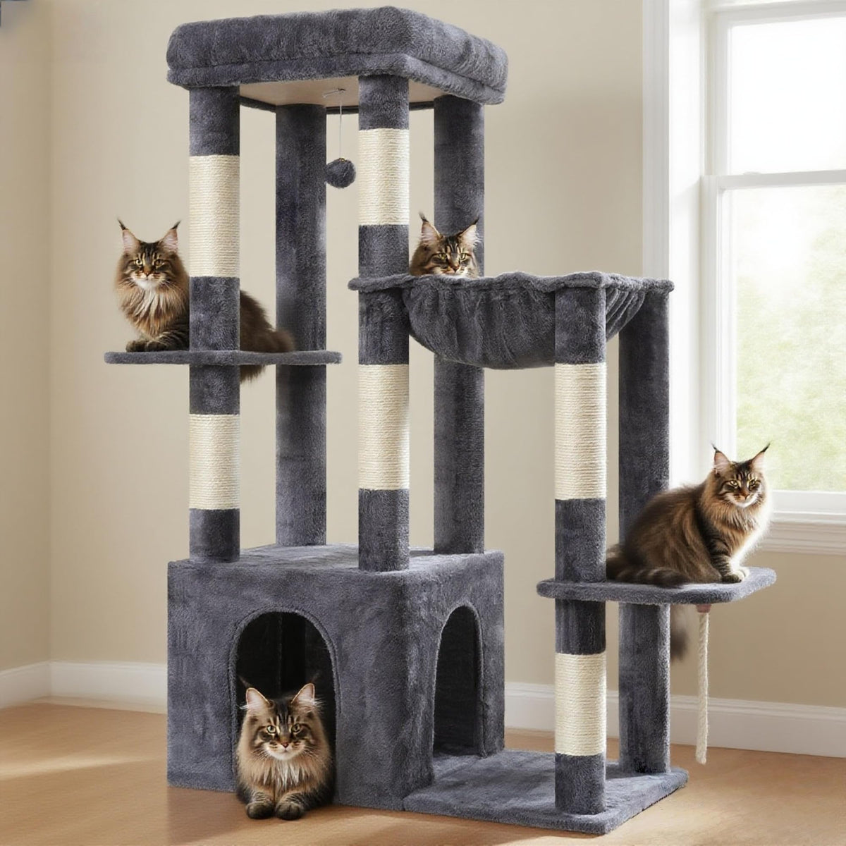 Heybly Heavy Duty Cat Tree baseboard provides stability for active indoor cats.