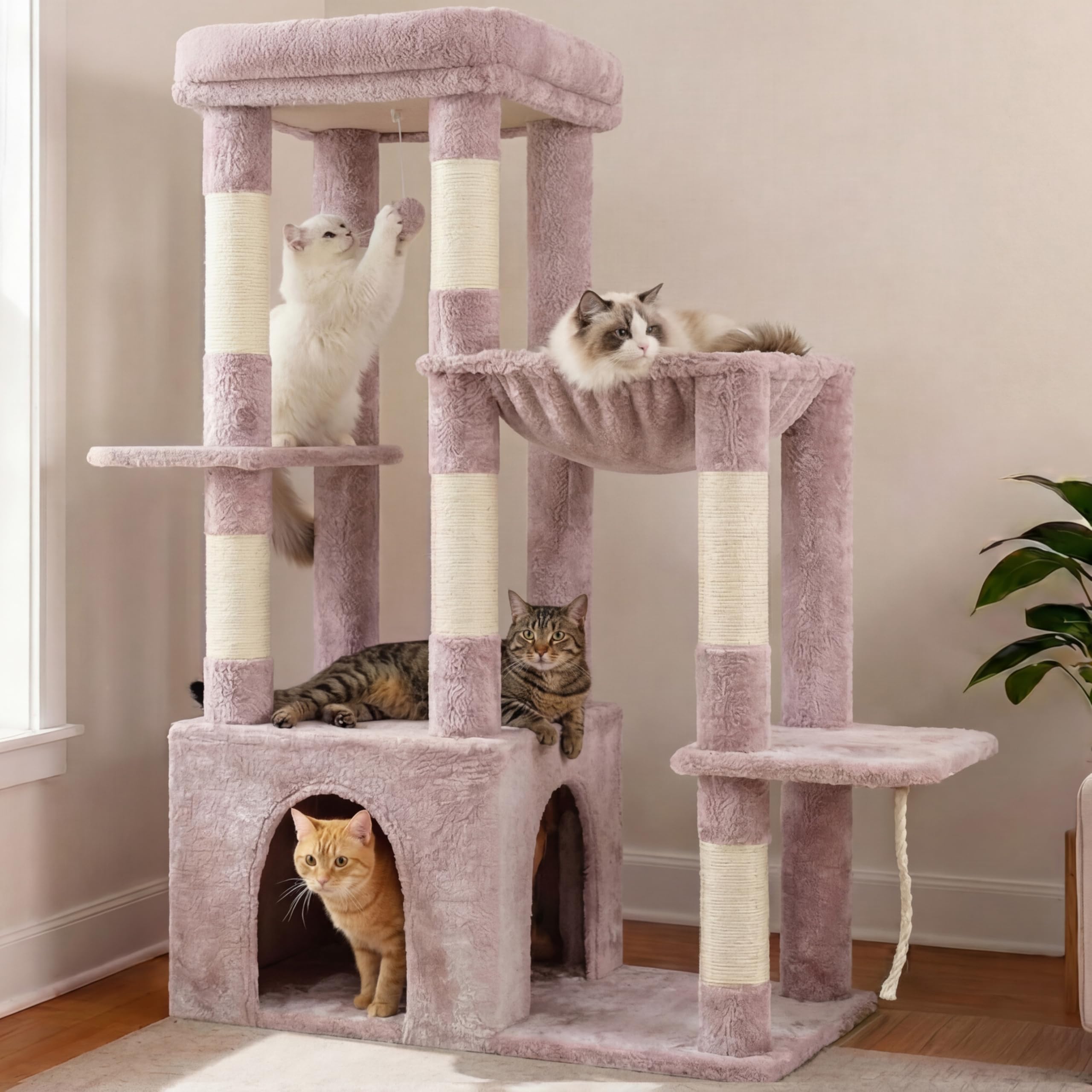 Heybly heavy-duty cat tree baseplate provides stable support for large cats.