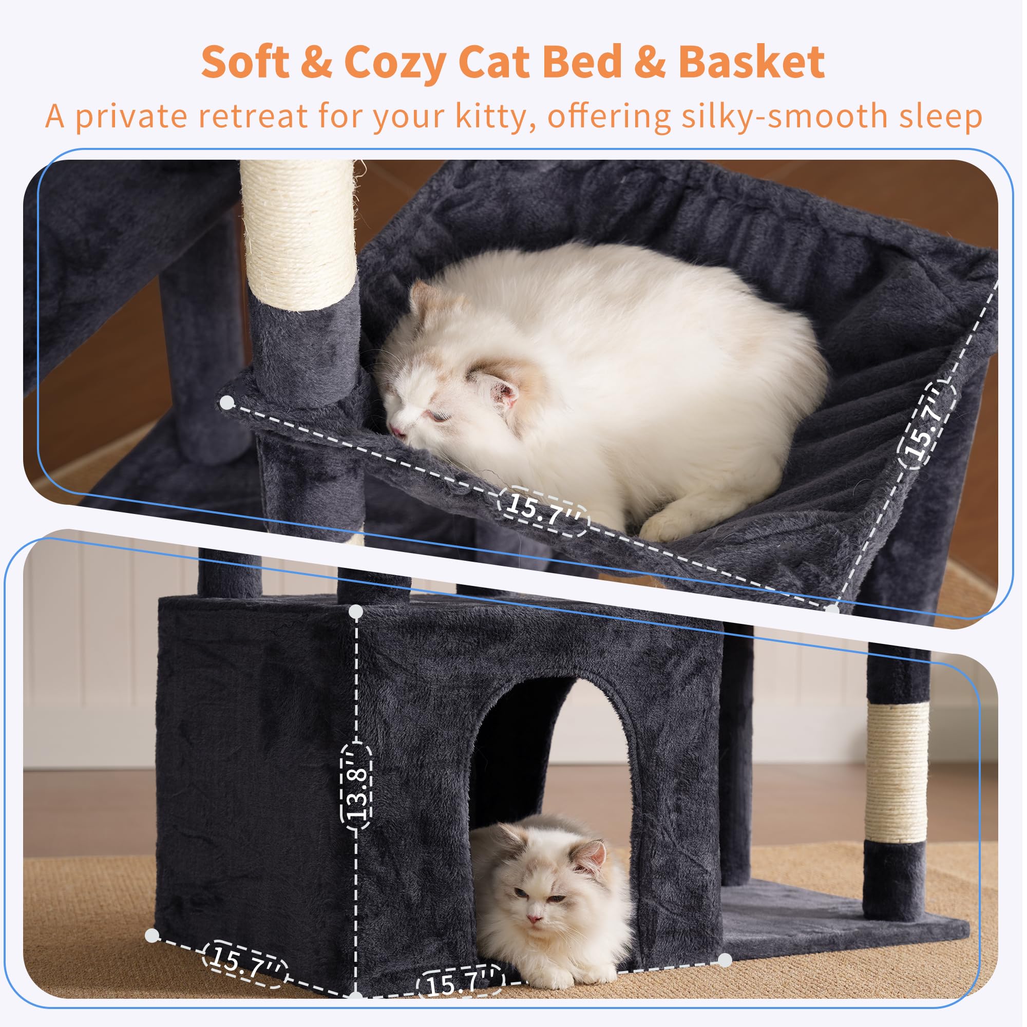 Heybly Heavy Duty Cat Tree hammock offers cozy lounging and surveying the room.