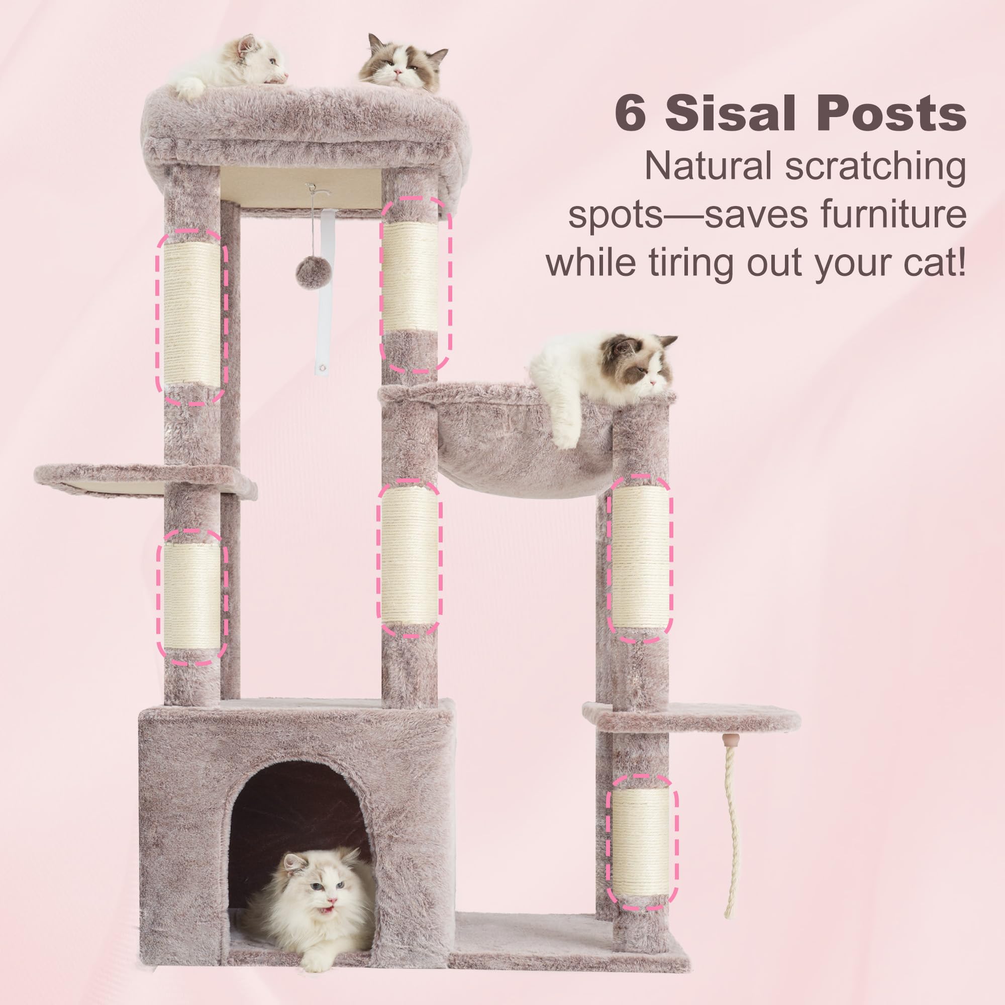 Heybly heavy-duty cat tree large baseboard enhances overall stability.
