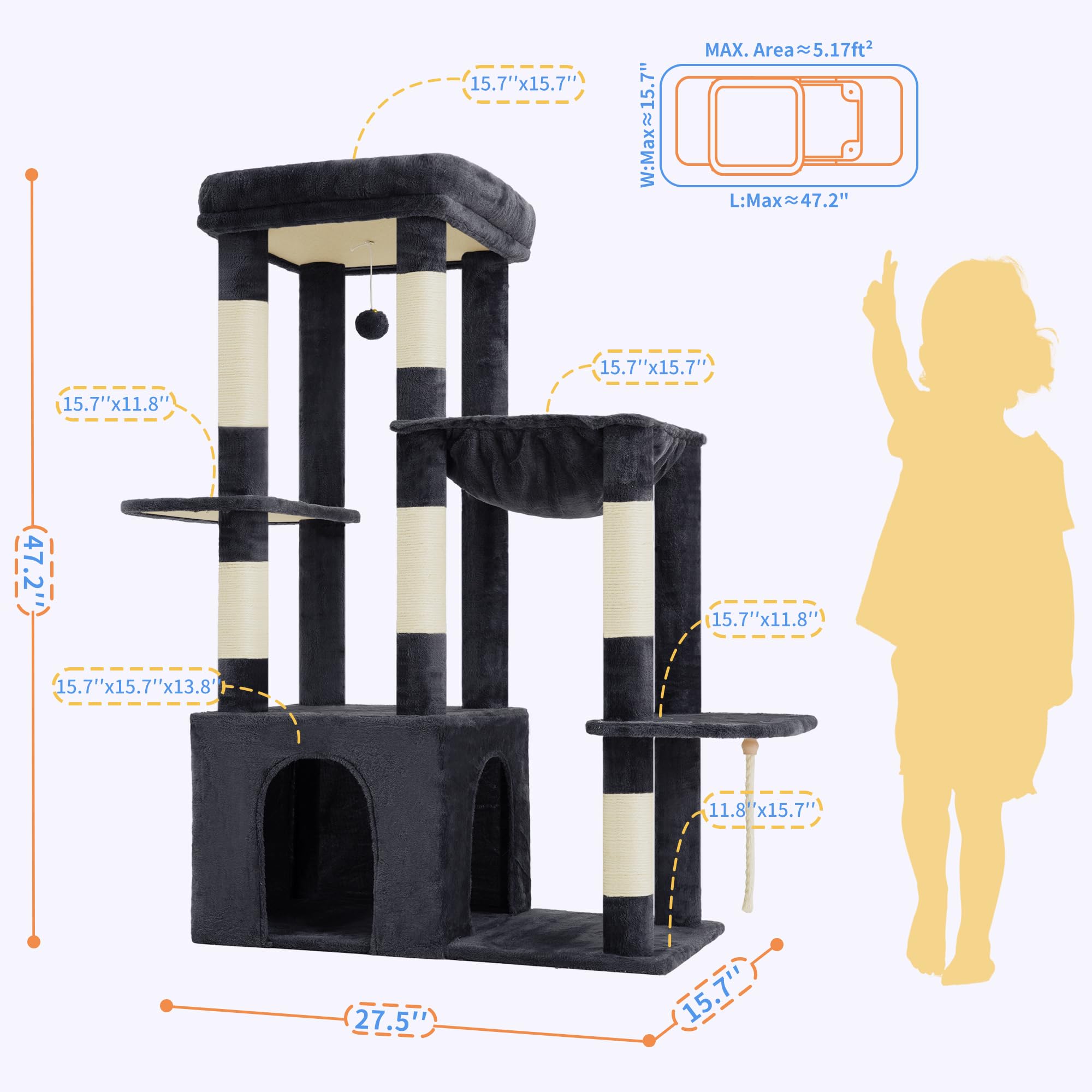 Heybly Heavy Duty Cat Tree plush platforms stay soft after naps and cuddles.