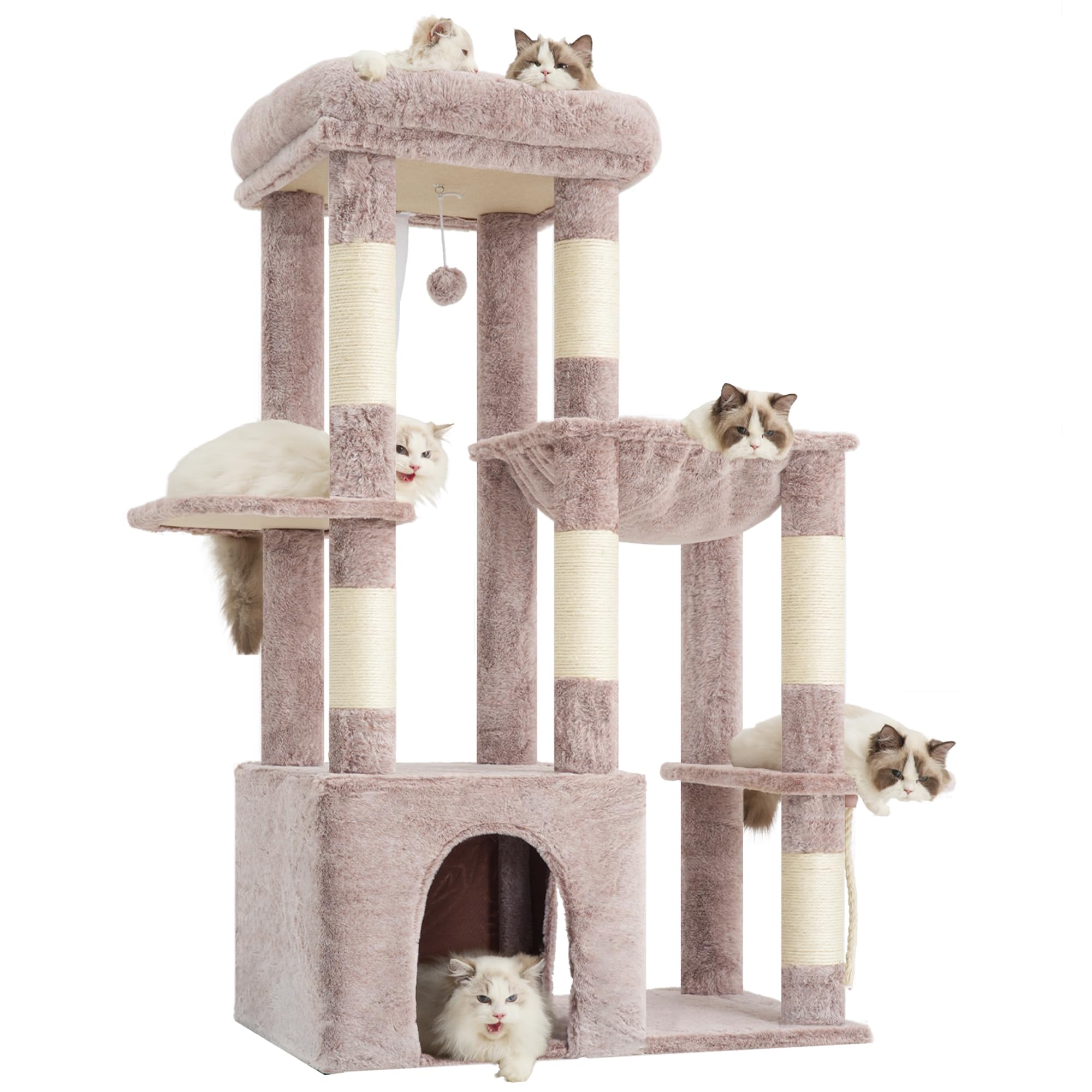Heybly heavy-duty cat tree five sisal posts satisfy scratching instincts.