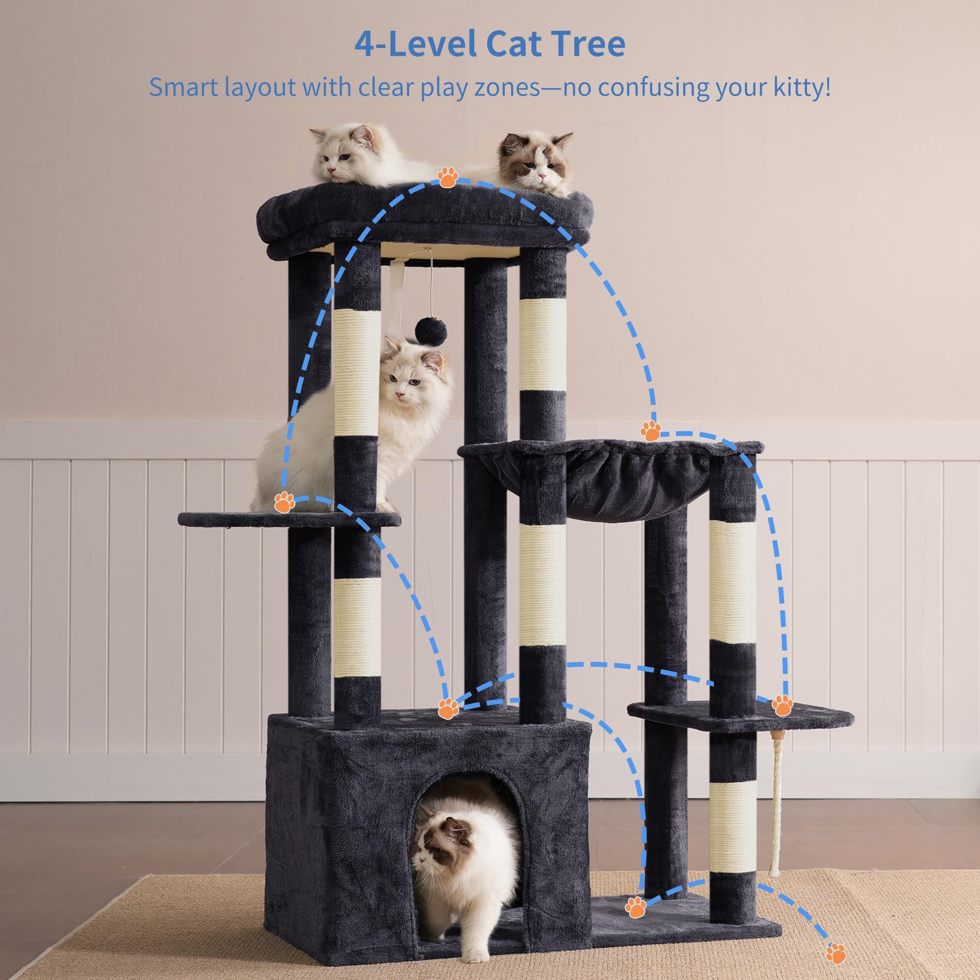 Heybly Heavy Duty Cat Tree top perch offers a wide view for resting and observing.