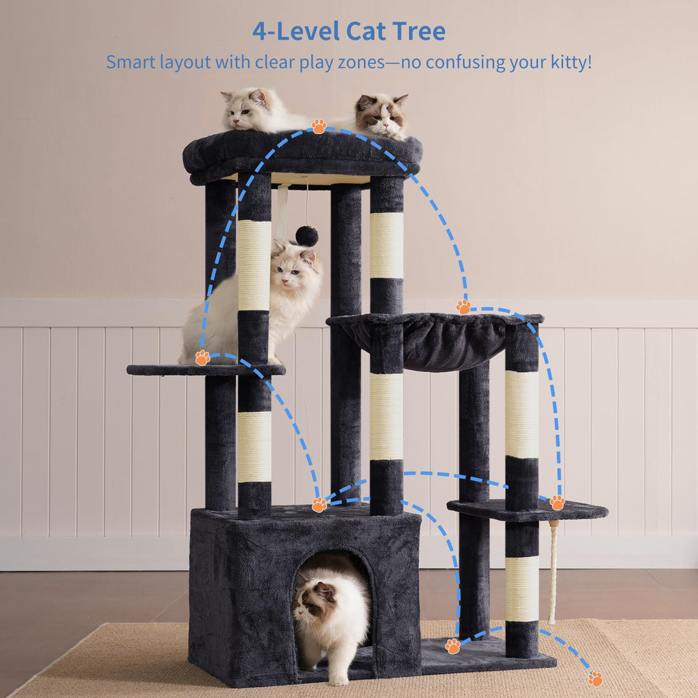 Heybly Heavy Duty Cat Tree top perch offers a wide view for resting and observing.