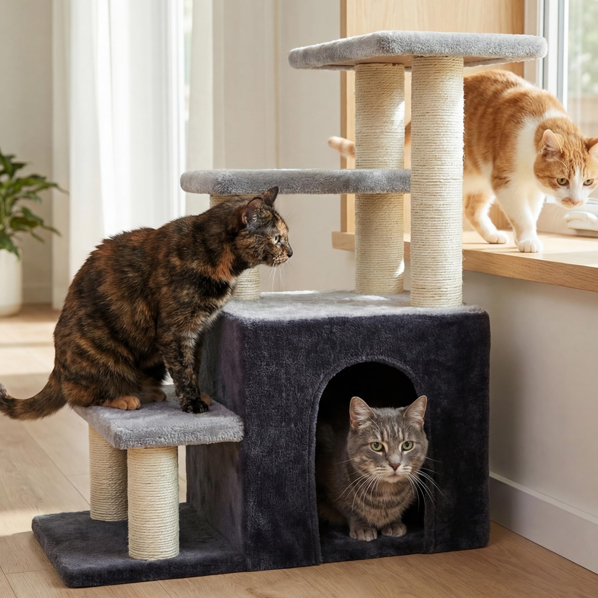 Heybly sisal-posts protect furniture while encouraging paw activity.