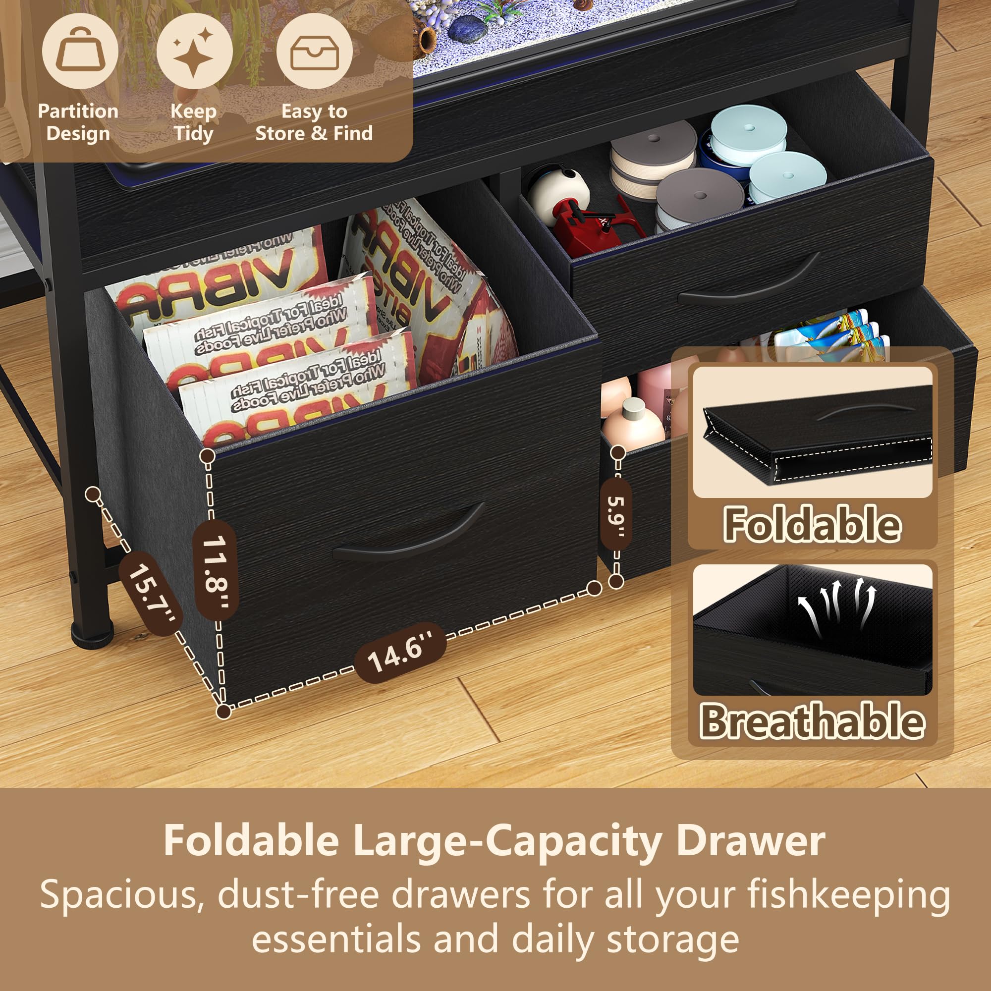 Heybly stand adjustable feet ensure level, wobble-free placement on uneven floors.