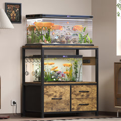 Heybly stand front view with integrated outlets for tidy power access.