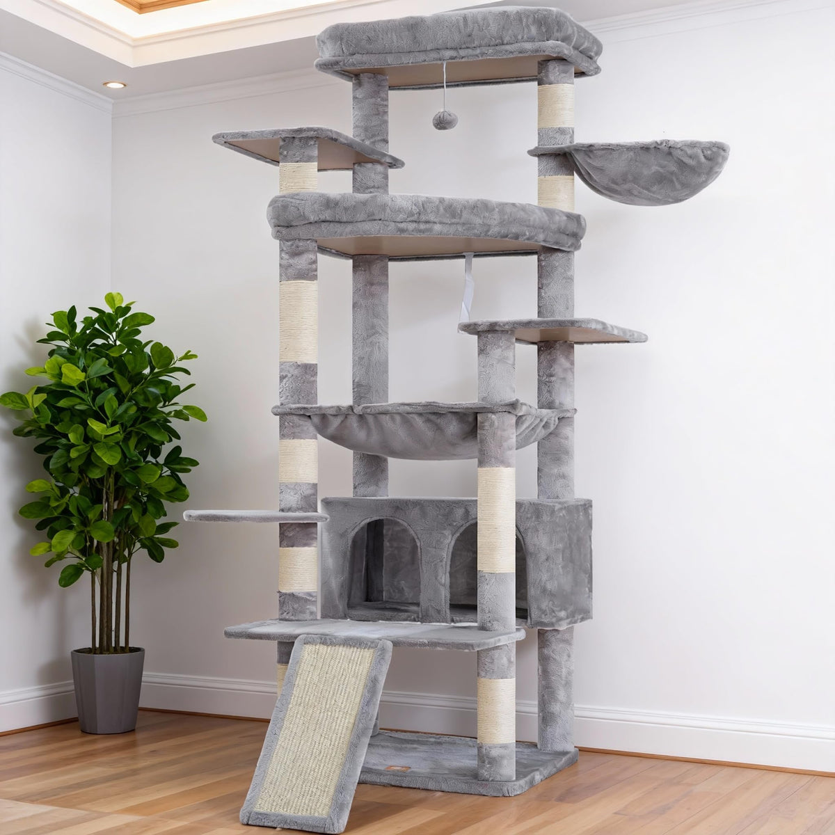 Heybly tall cat tree baseplate provides a stable foundation for energetic large cats.