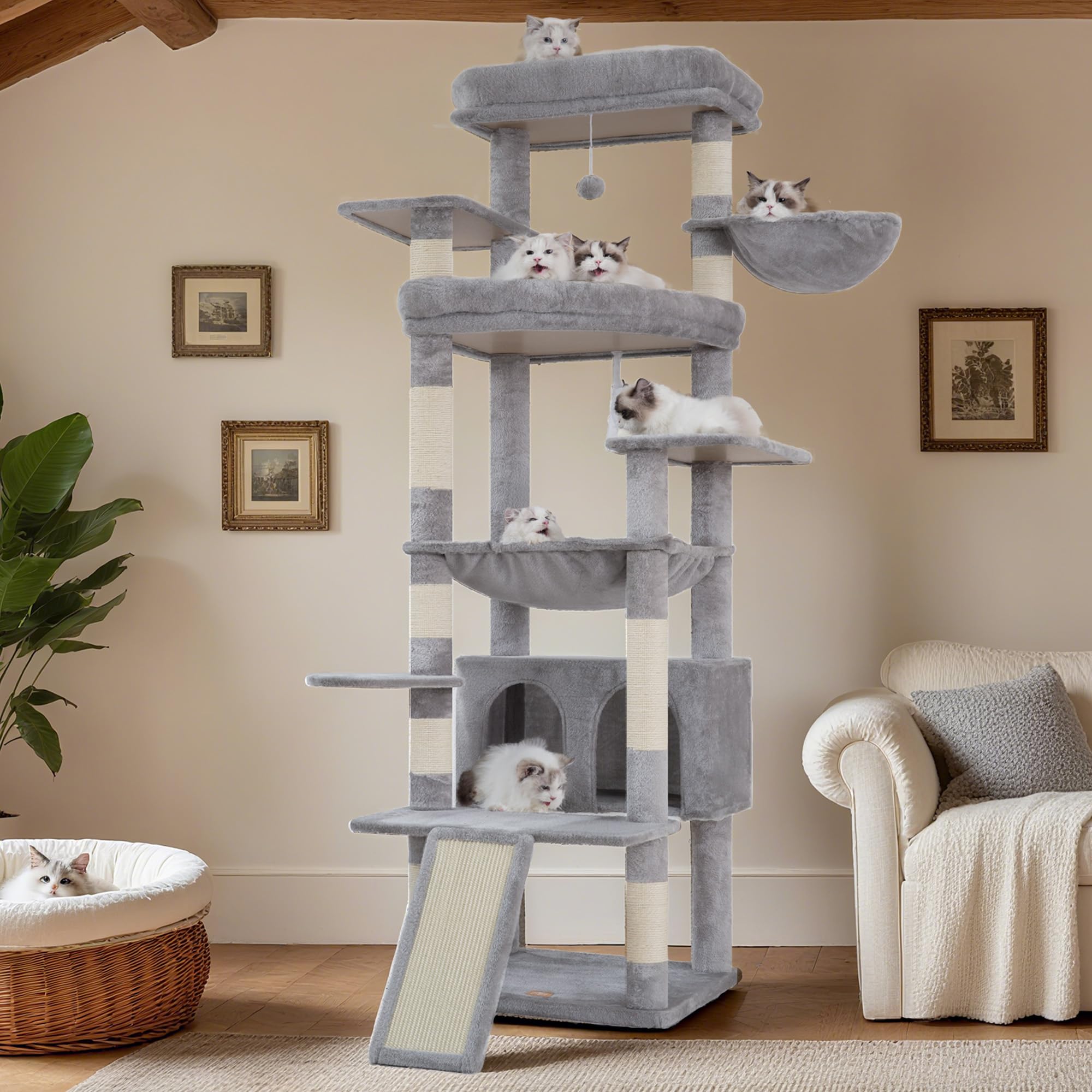Heybly tall cat tree for large cats suits multi-cat homes and shared play.