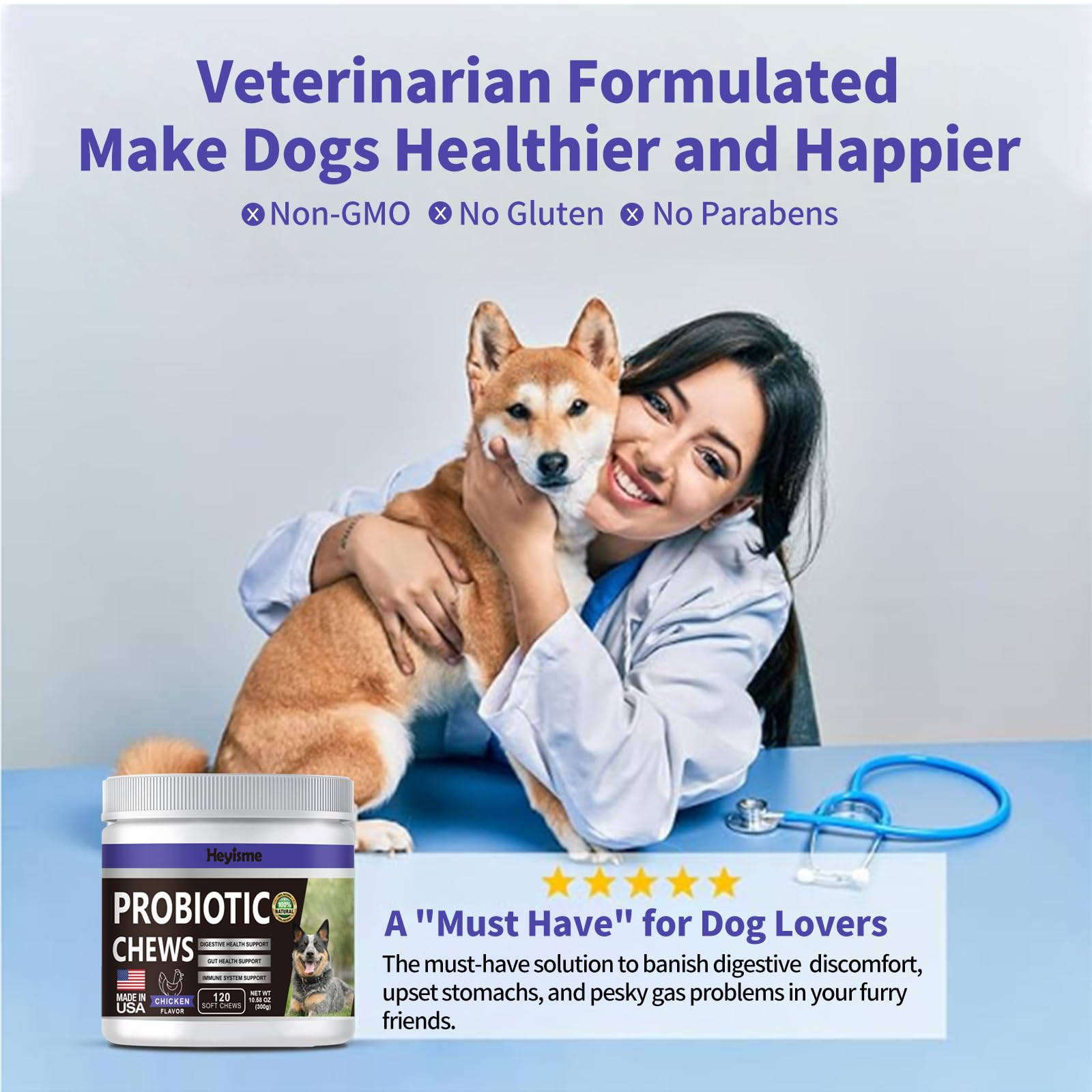 HEYISME Chicken-flavored dog treats image promotes tasty daily dosing