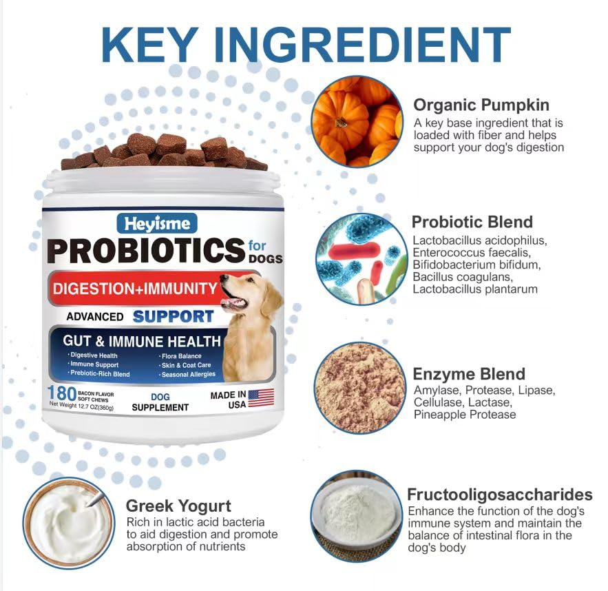 HEYISME dog probiotics helping itchy ears with skin and immune support