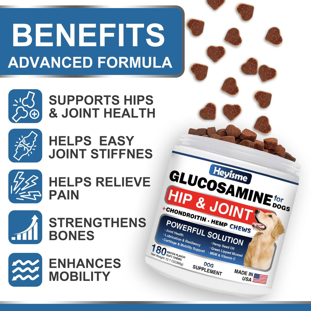 HEYISME hip joint support dog chews jar aids mobility.
