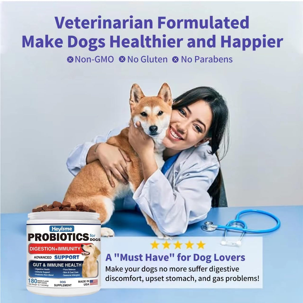 HEYISME made in USA dog probiotics emphasizing quality and sourcing