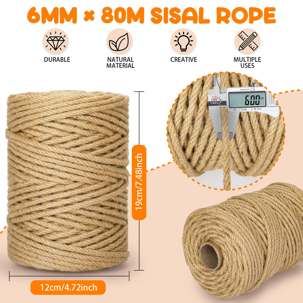 Natural HezzLuv sisal rope 6mm thick for pets and DIY crafts