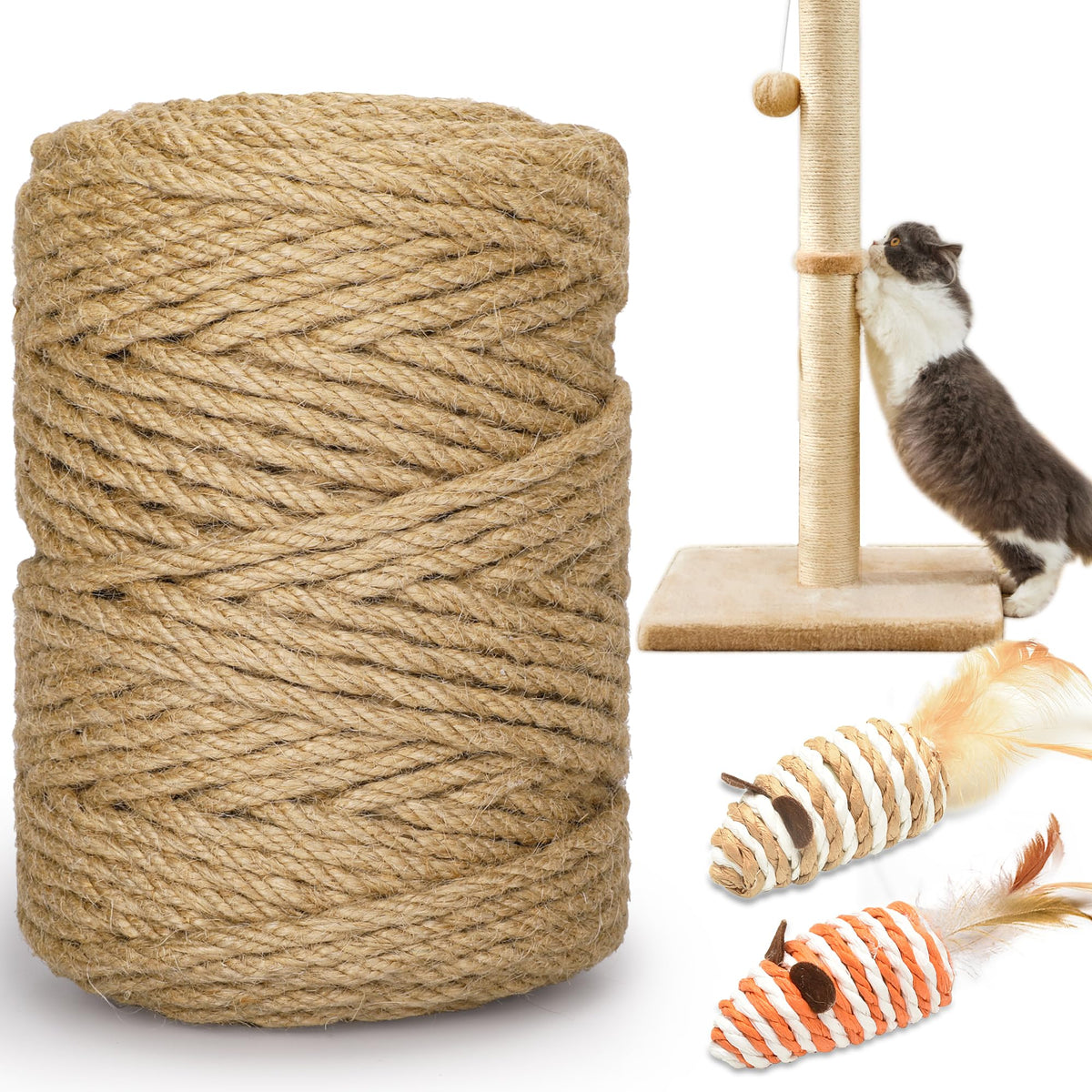 HezzLuv sisal rope 328ft coil for durable cat scratchers