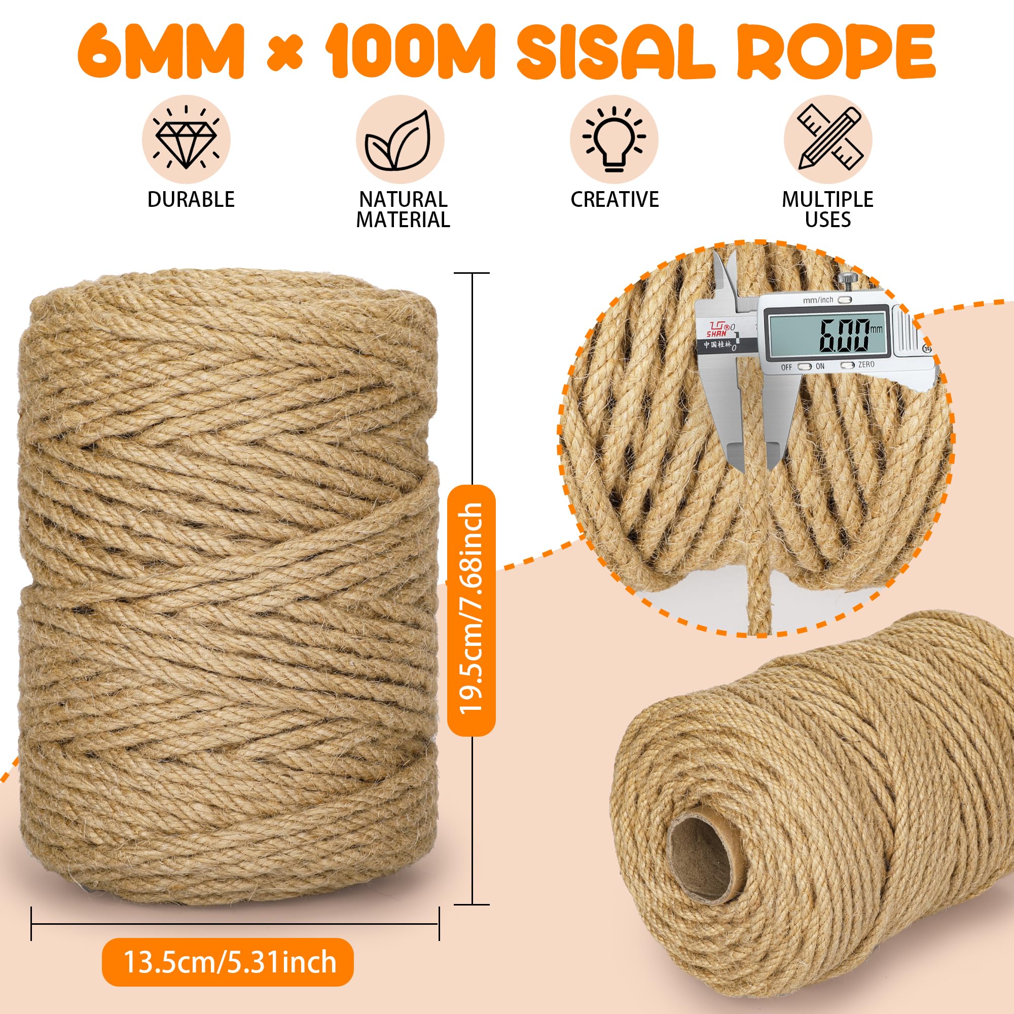 Close-up of HezzLuv 6mm natural sisal rope texture