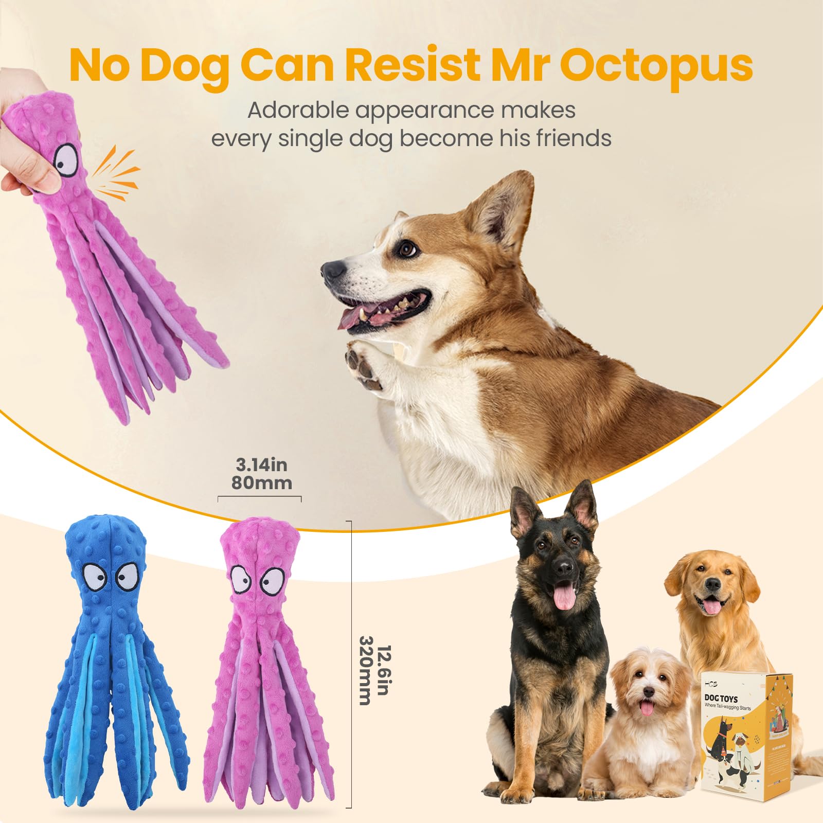 HGB plush no stuffing dog toy reduces mess during playtime