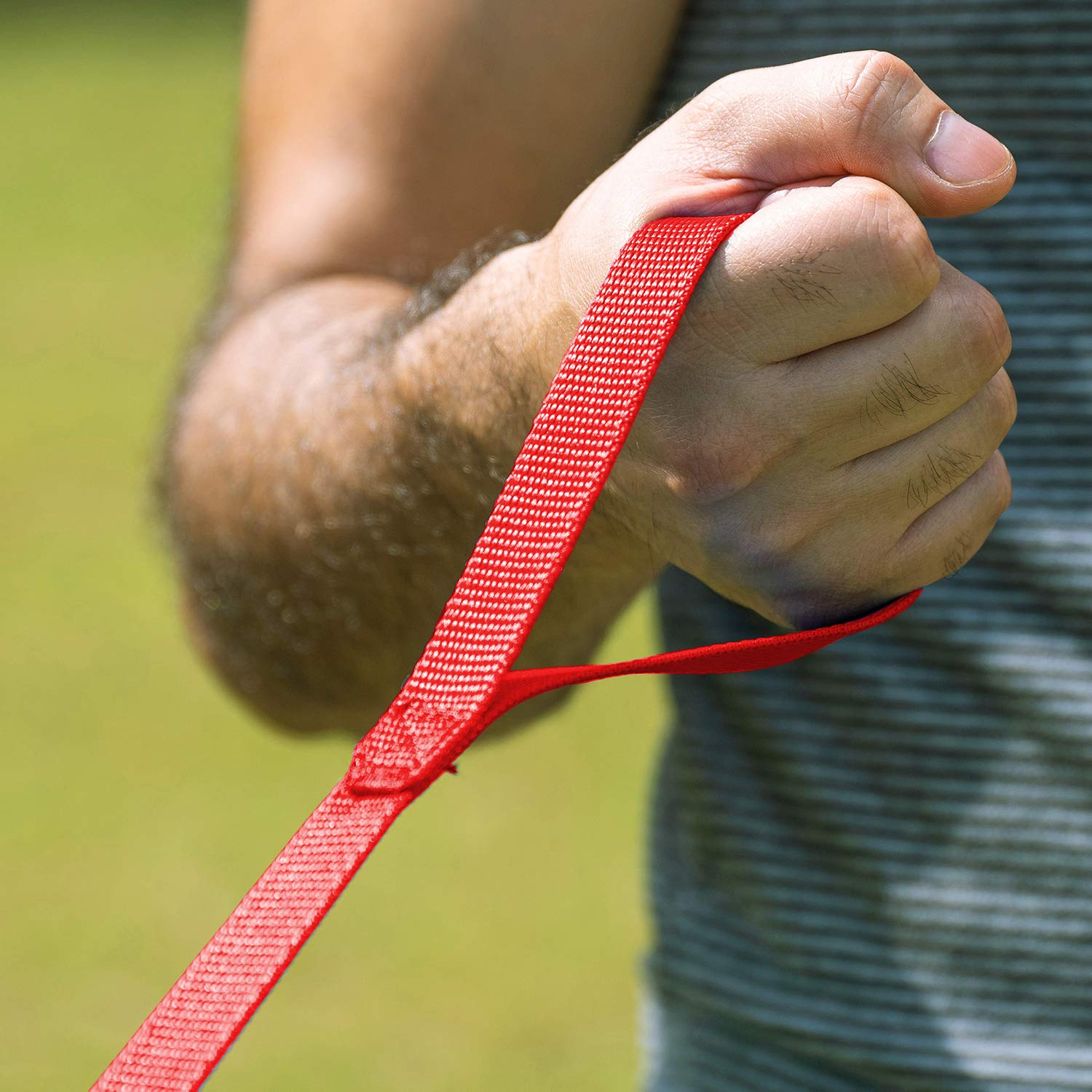 Hi Kiss 100ft recall leash red side view highlights reinforced stitching for durability.
