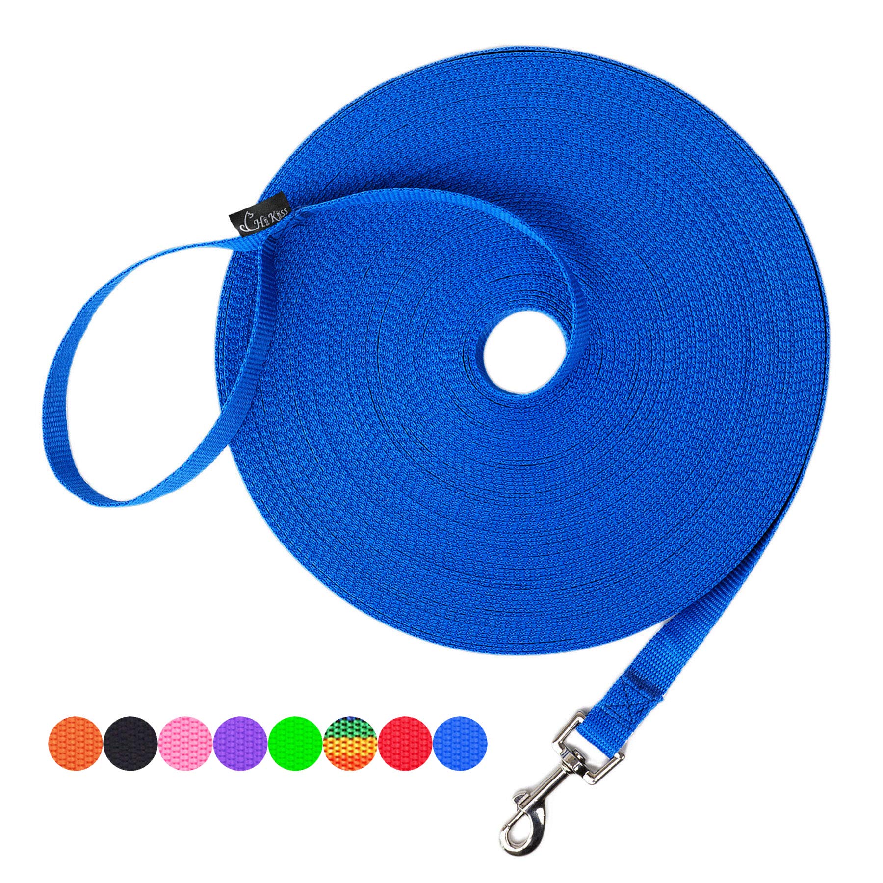 Hi Kiss recall leash 100ft blue nylon for outdoor training