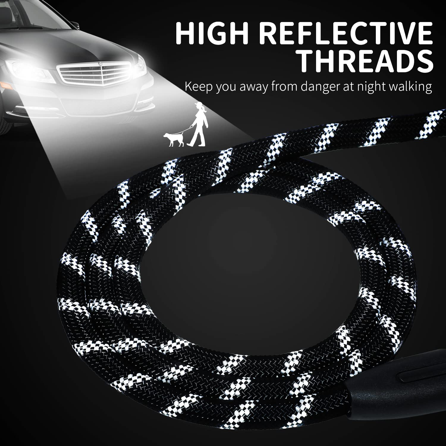Hi Kiss leash features reflective stitching for safer walks in low light.