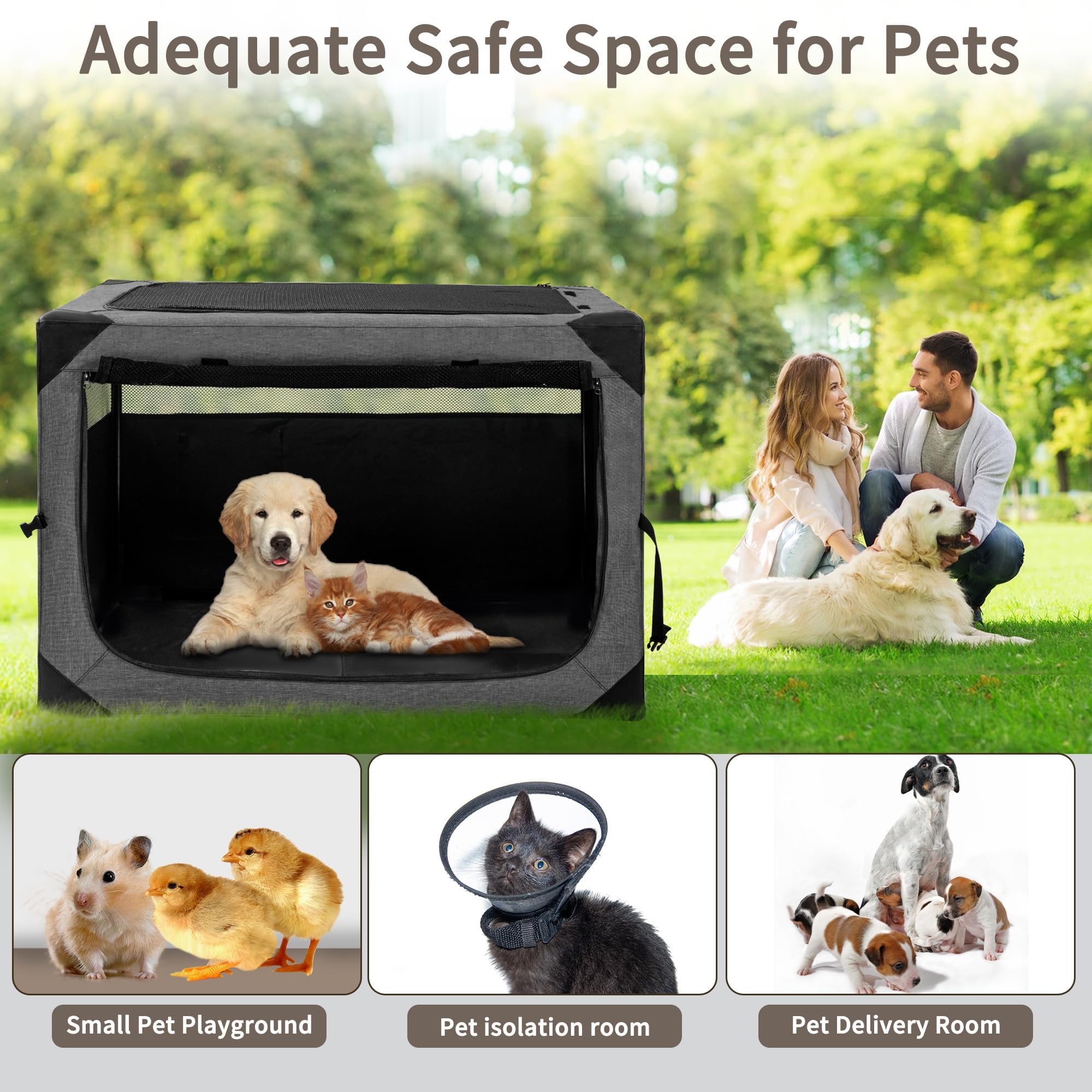 Hiaksedt 3-door soft crate with 360° visibility for easy interaction.