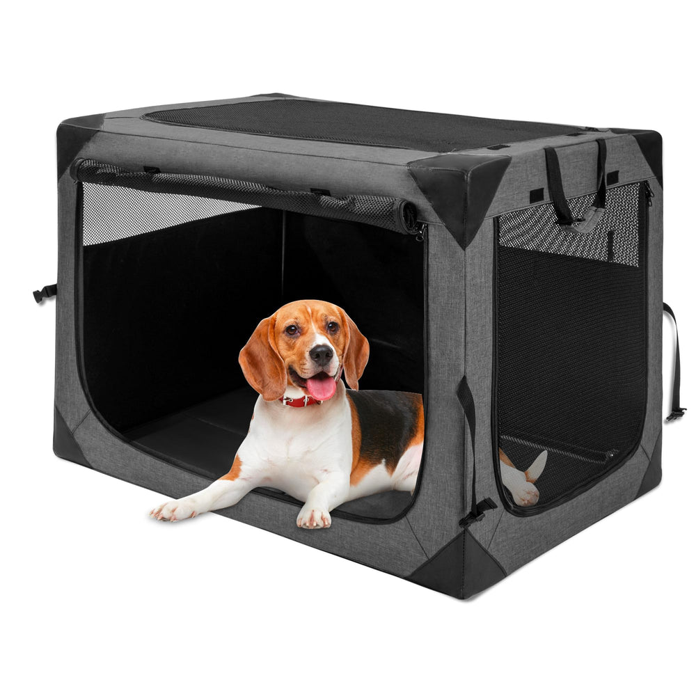 Hiaksedt soft dog crate folded for travel, showing lightweight portability.