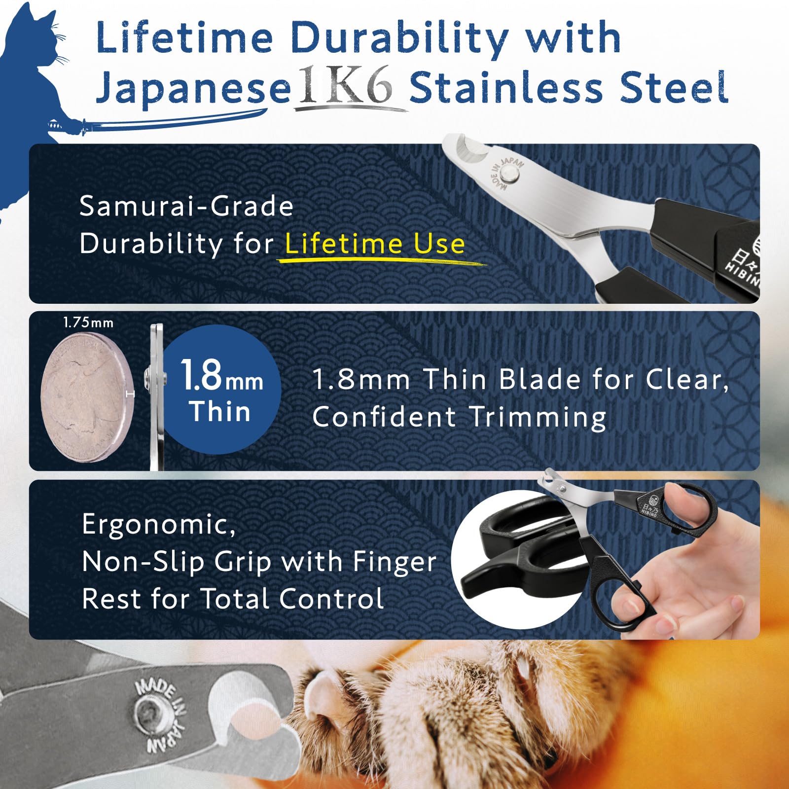 HIBINO Samurai-Grade blades illustrate 2x sharper edge with less force