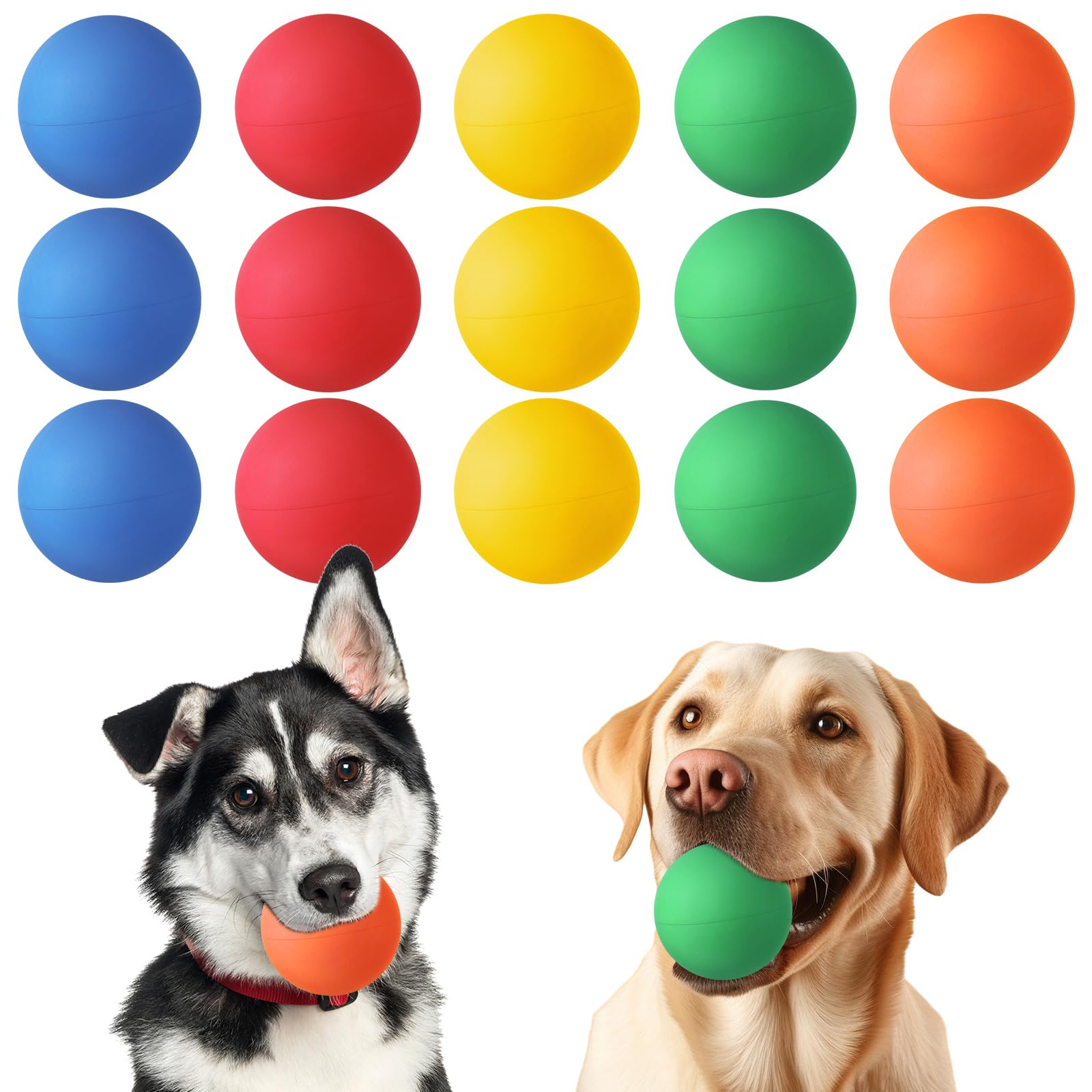 Hiboom 15-pack dog balls, 2.4-inch diameter, colorful for fetch and training.