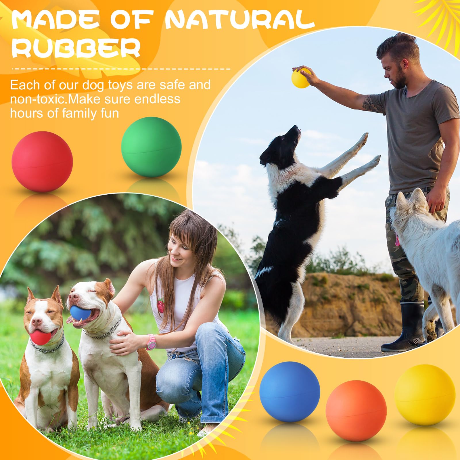 Hiboom soft rubber balls offer a gentle texture during catch and chew.