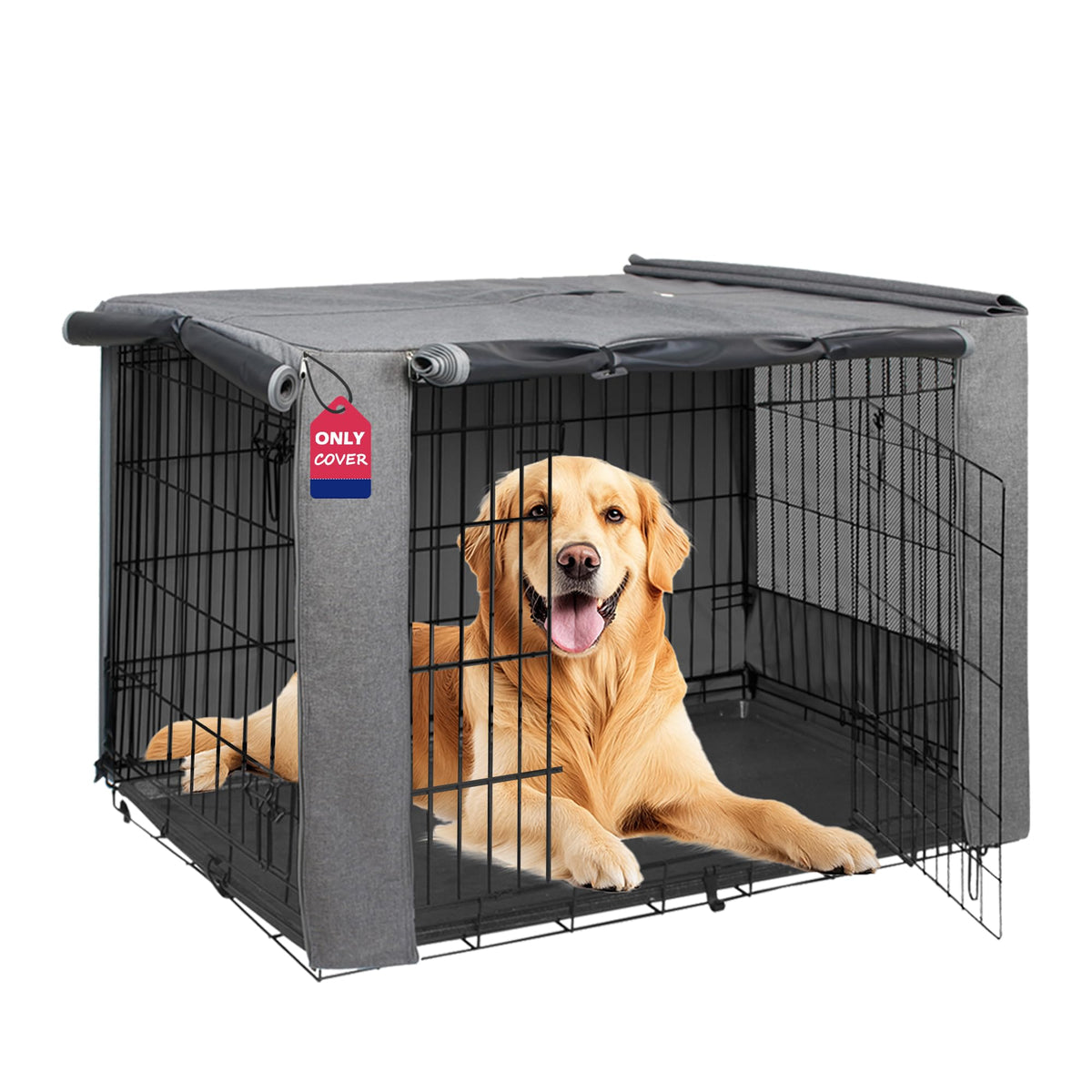 HiCaptain breathable dog crate cover front view with dual zippers for easy access and calm space.