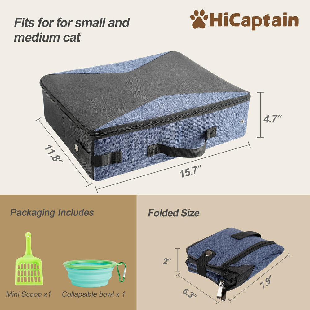 HiCaptain collapsible cat litter box with lid and dual handles for transport.