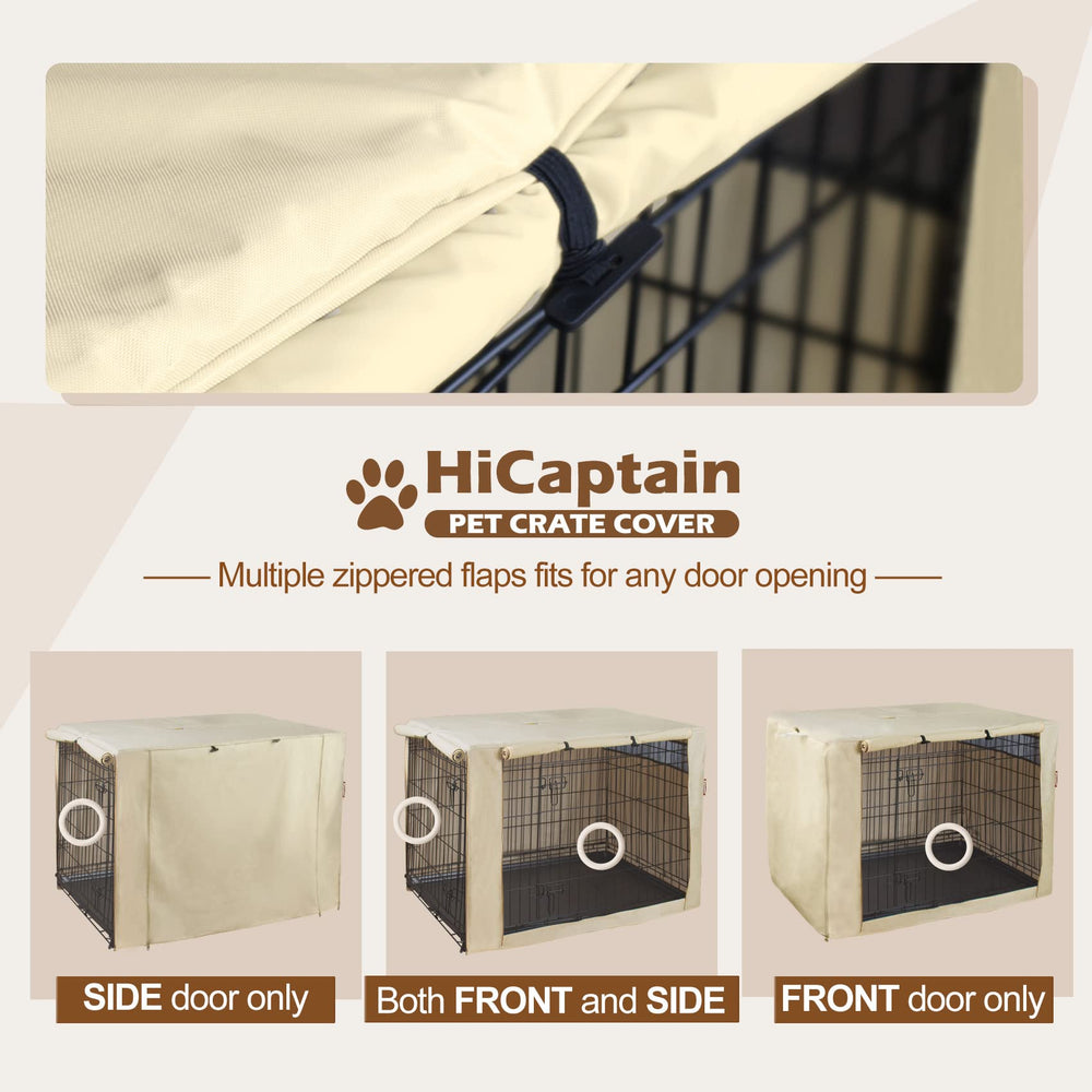 HiCaptain dog crate cover top-open view showing easy access to the crate handle