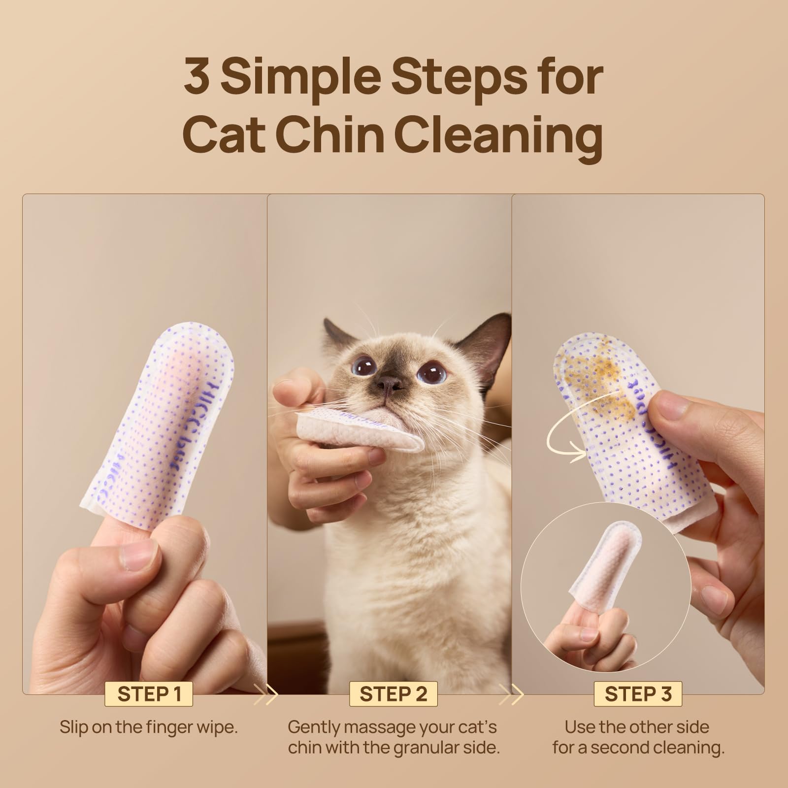 Using wipes on cat's chin to maintain a clean, healthy look