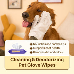 HICC PET glove wipe on dog paws for gentle cleansing and deodorizing