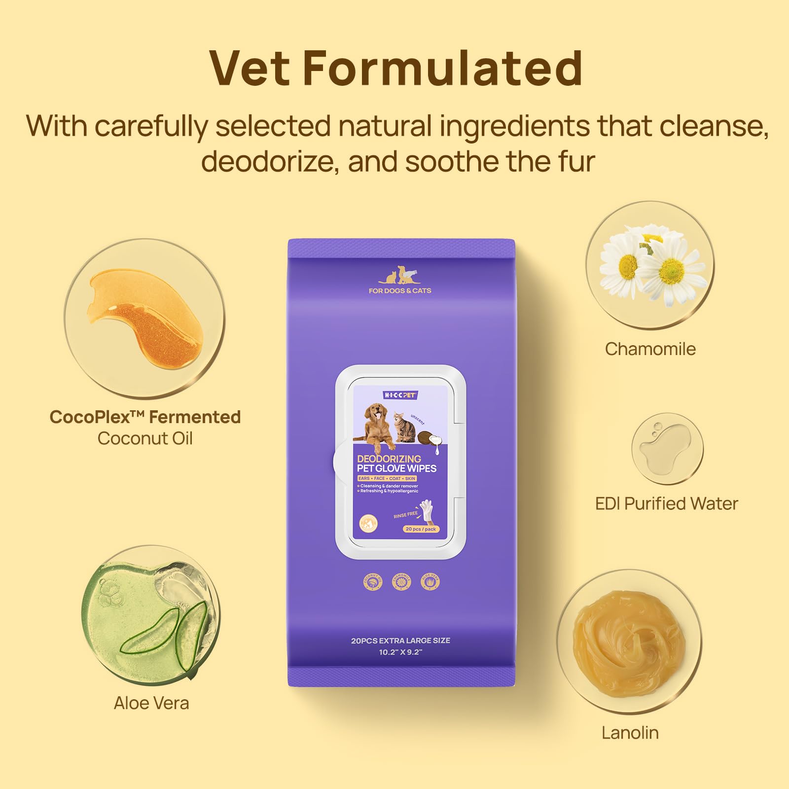 HICC PET glove wipe used on ears and eyes for gentle cleansing