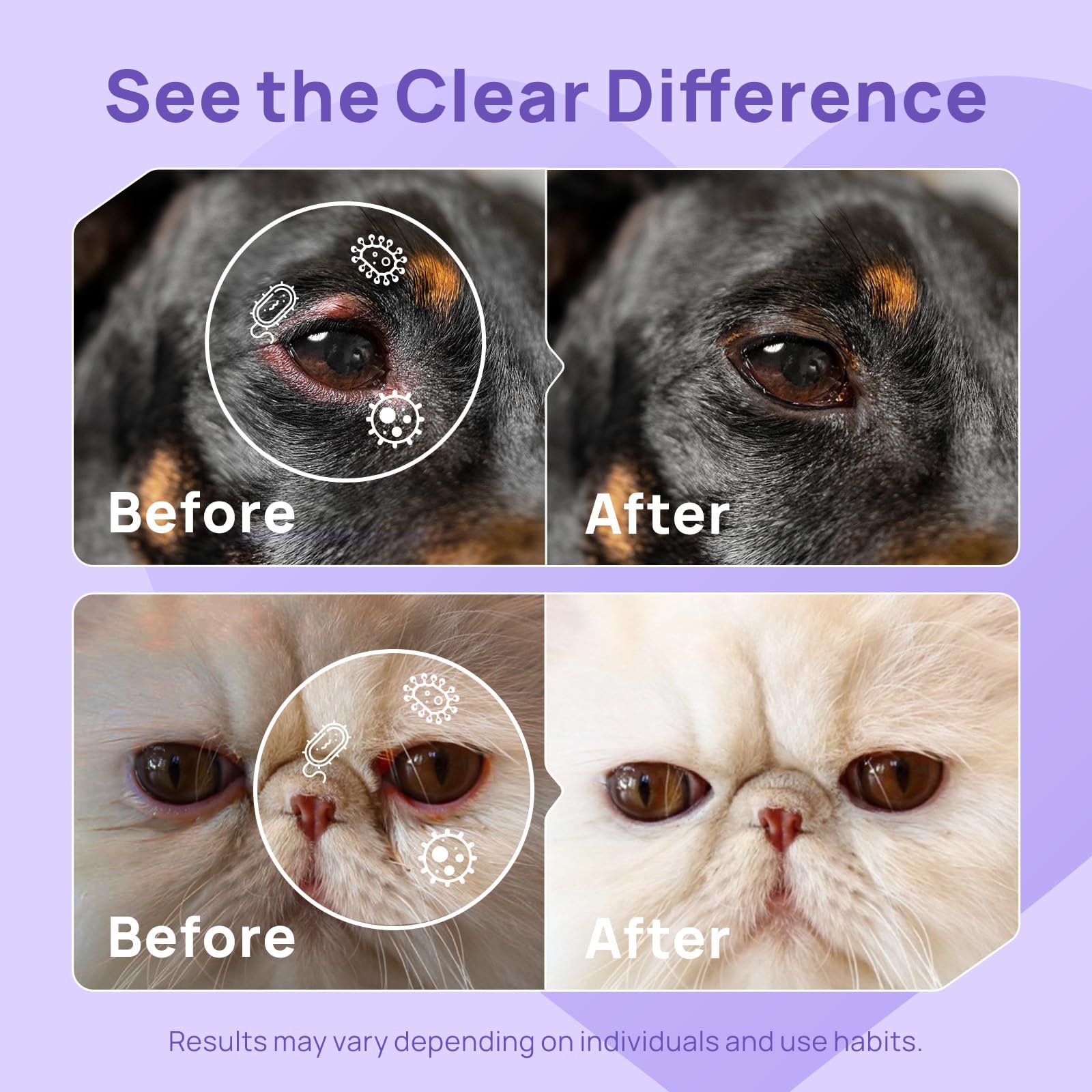 HICC PET dog eye wash nozzle application shows precise, gentle dispensing.