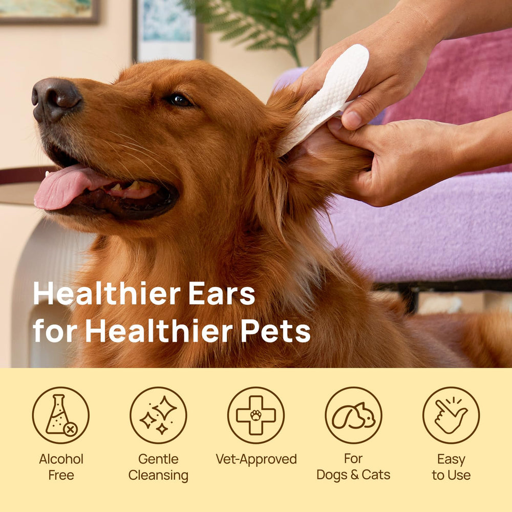 HICC PET Ear Wipes with coconut scent neutralizes ear odor gently.