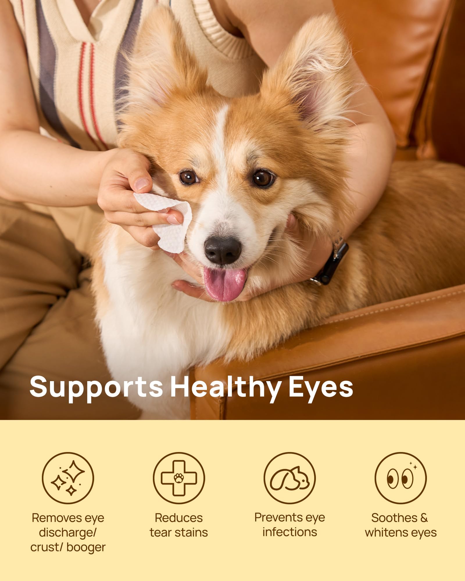 HICC PET Eyes Wipes soft pearl cotton texture for gentle cleaning.