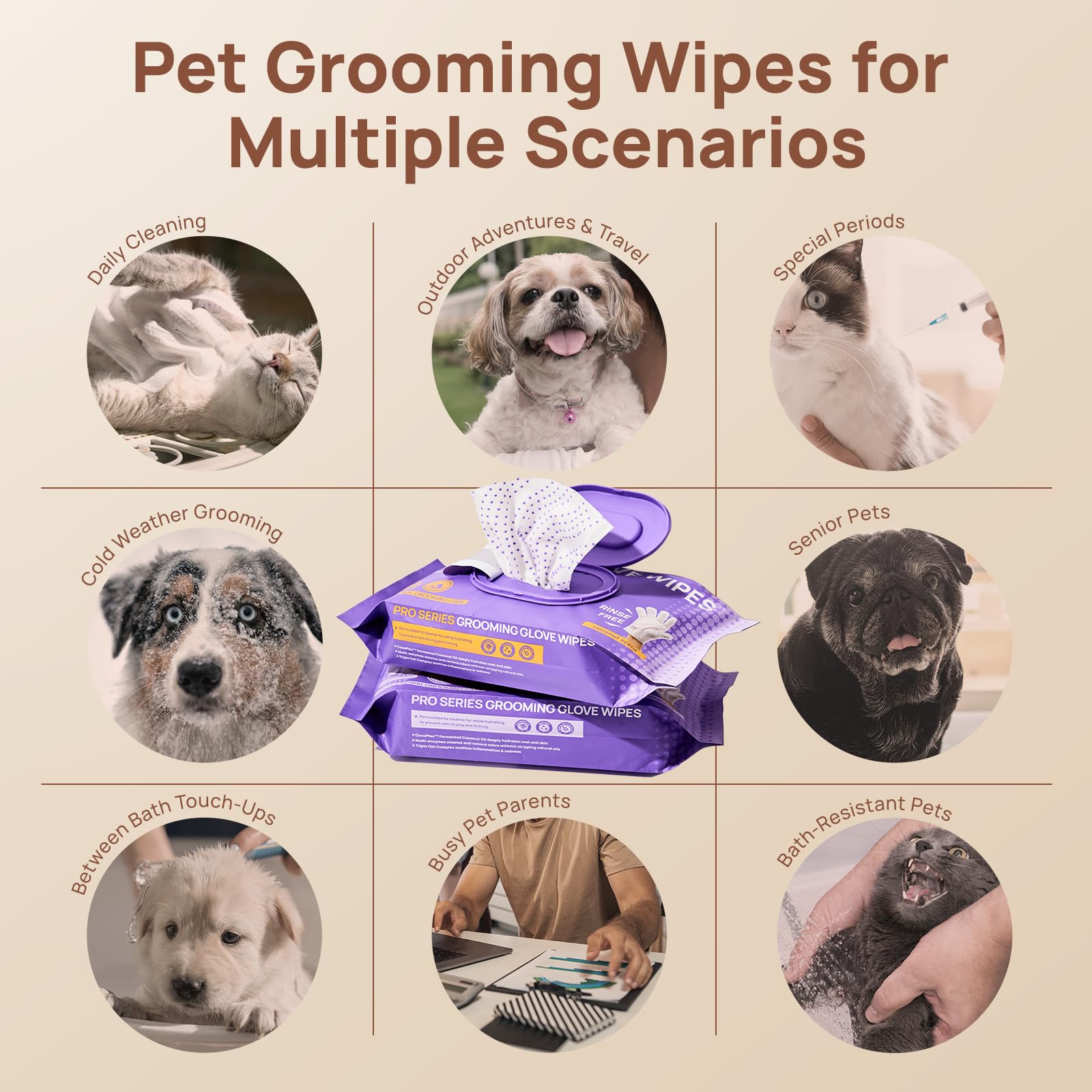 HICC PET Glove Wipes Pro Series convenient between-bath grooming