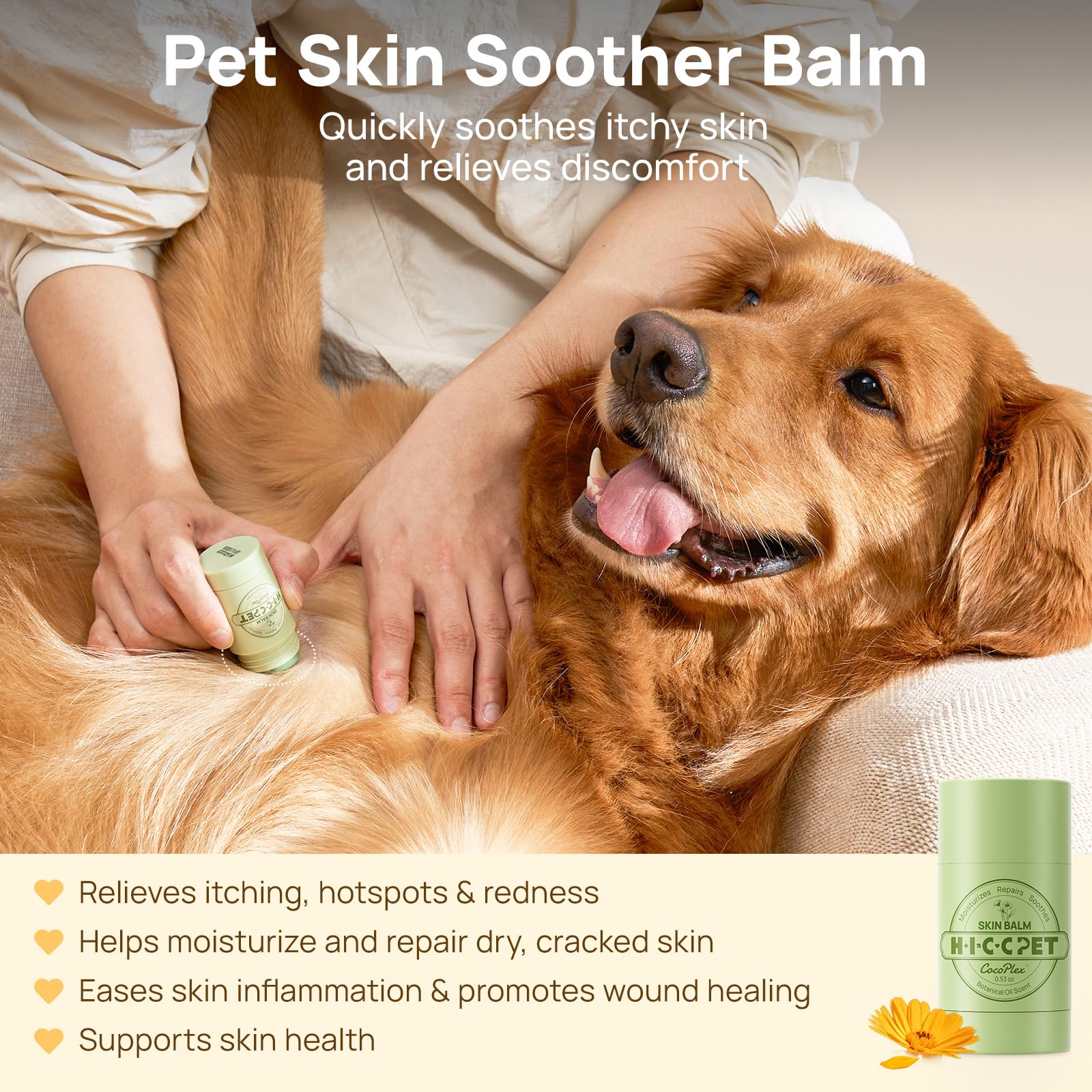 HICC PET Skin Balm application shows precise topical treatment for small trouble areas.