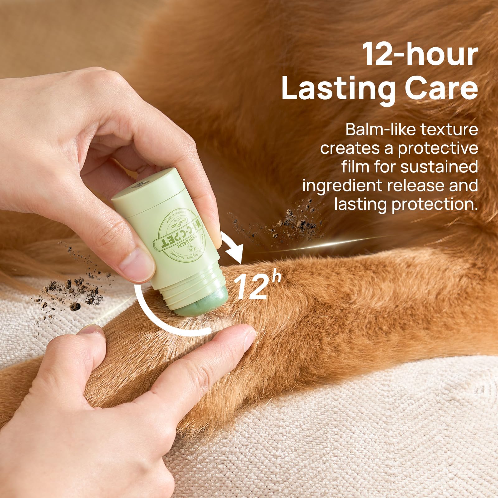 HICC PET Skin Balm quick absorption image shows a non-greasy finish.