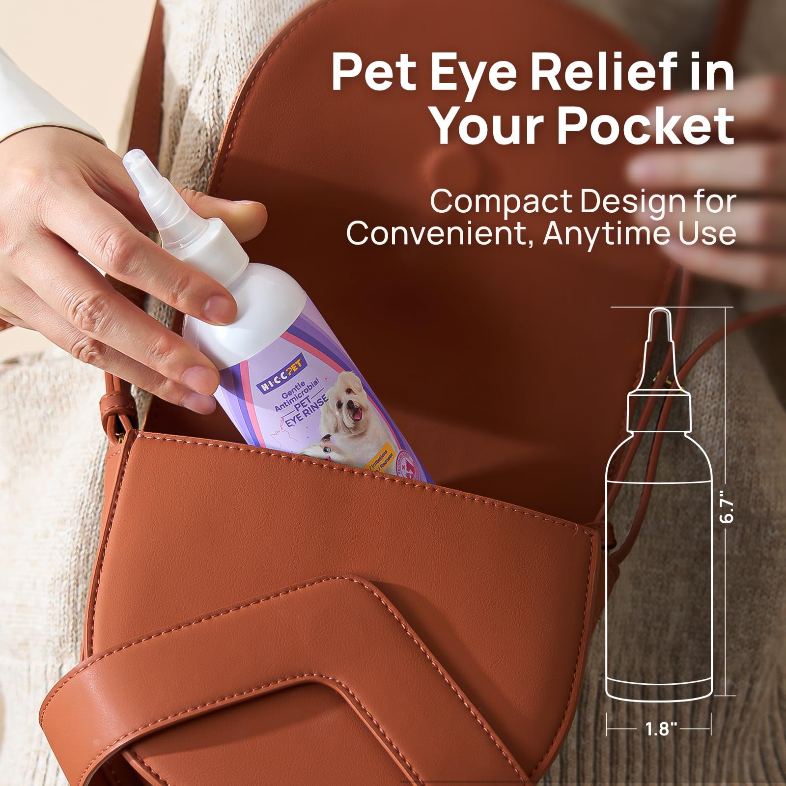 HICC PET tear stain removal eye care close-up demonstrates stain cleansing.